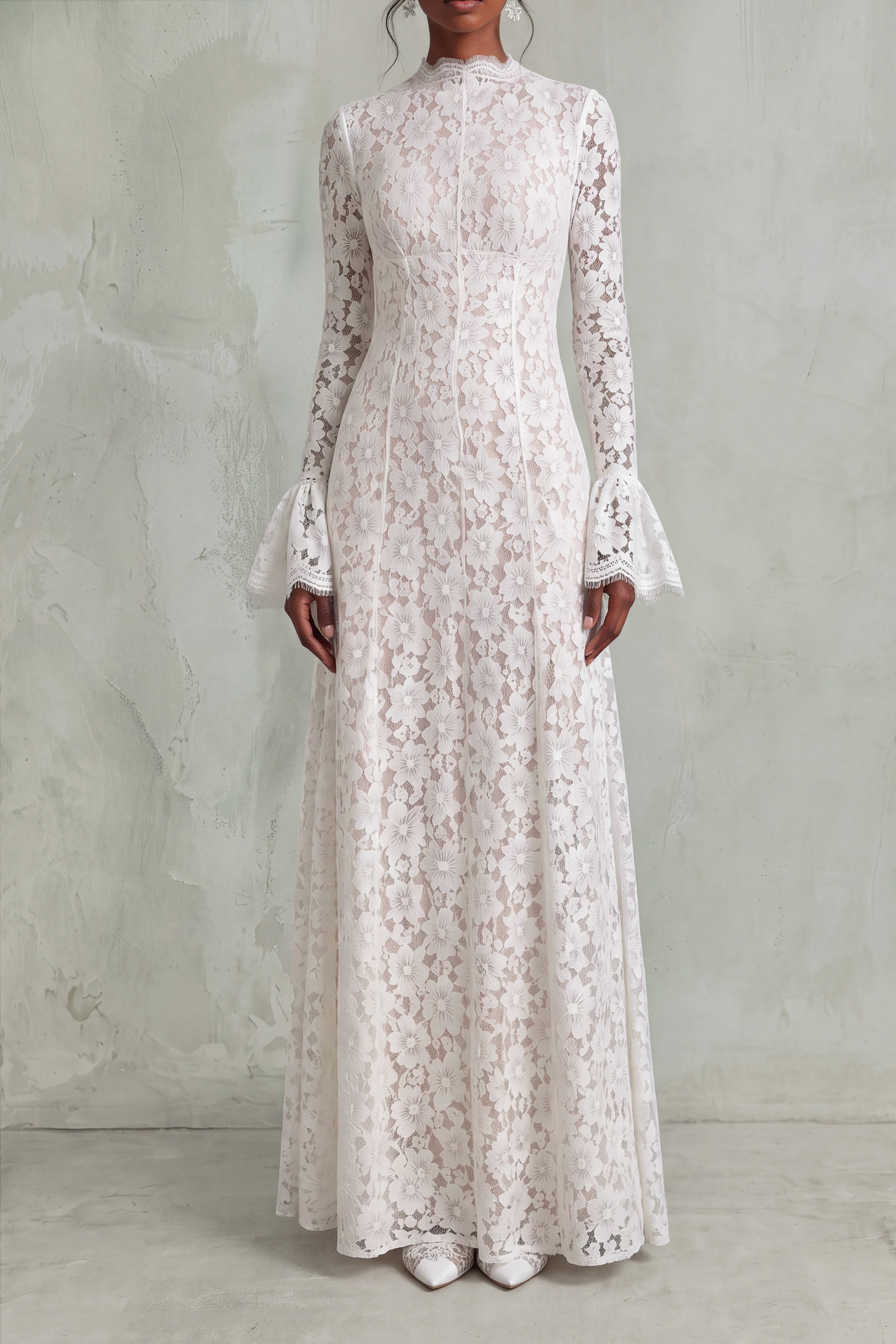 Belen High Neck Floral Lace Maxi Dress