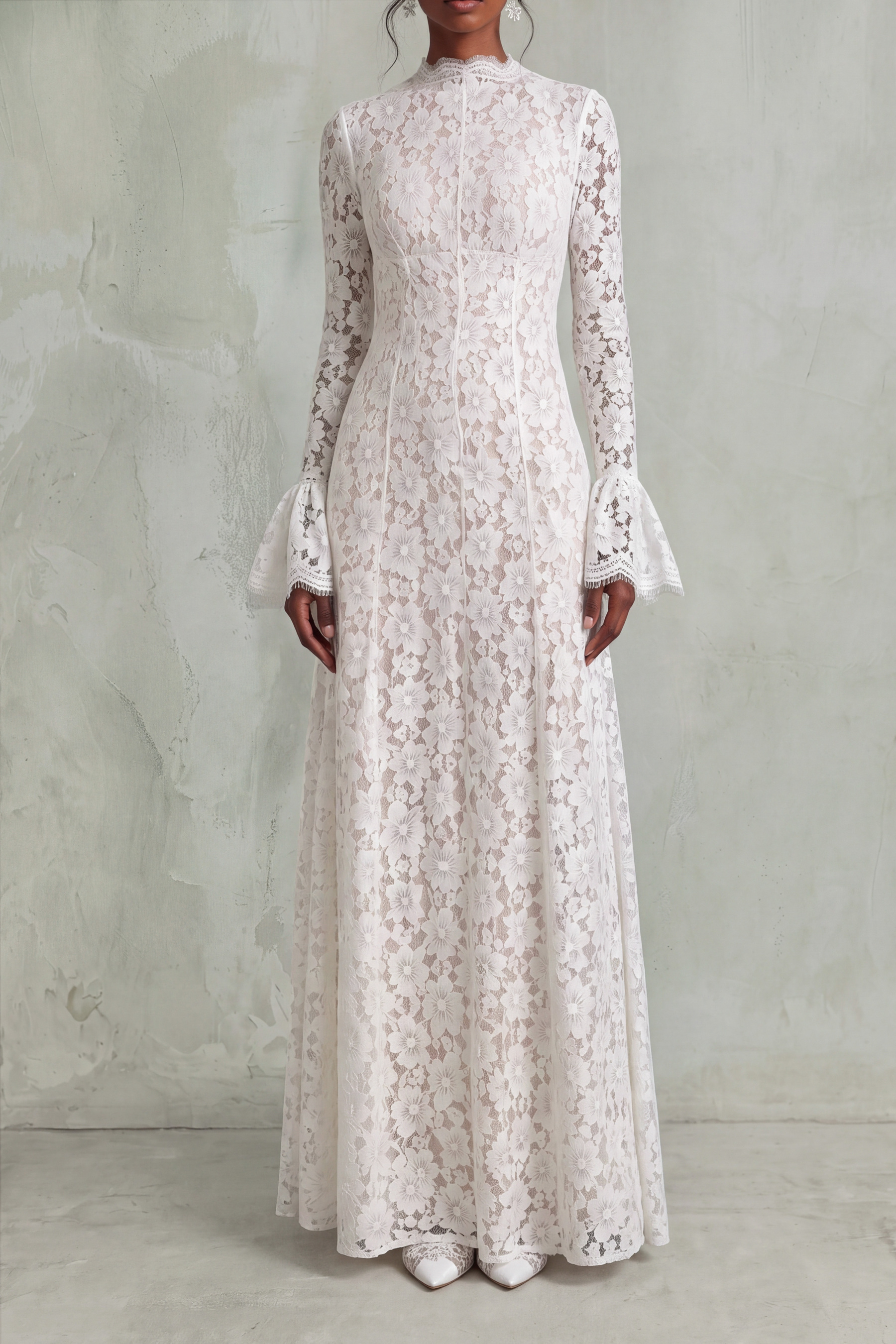 Belen High Neck Floral Lace Maxi Dress