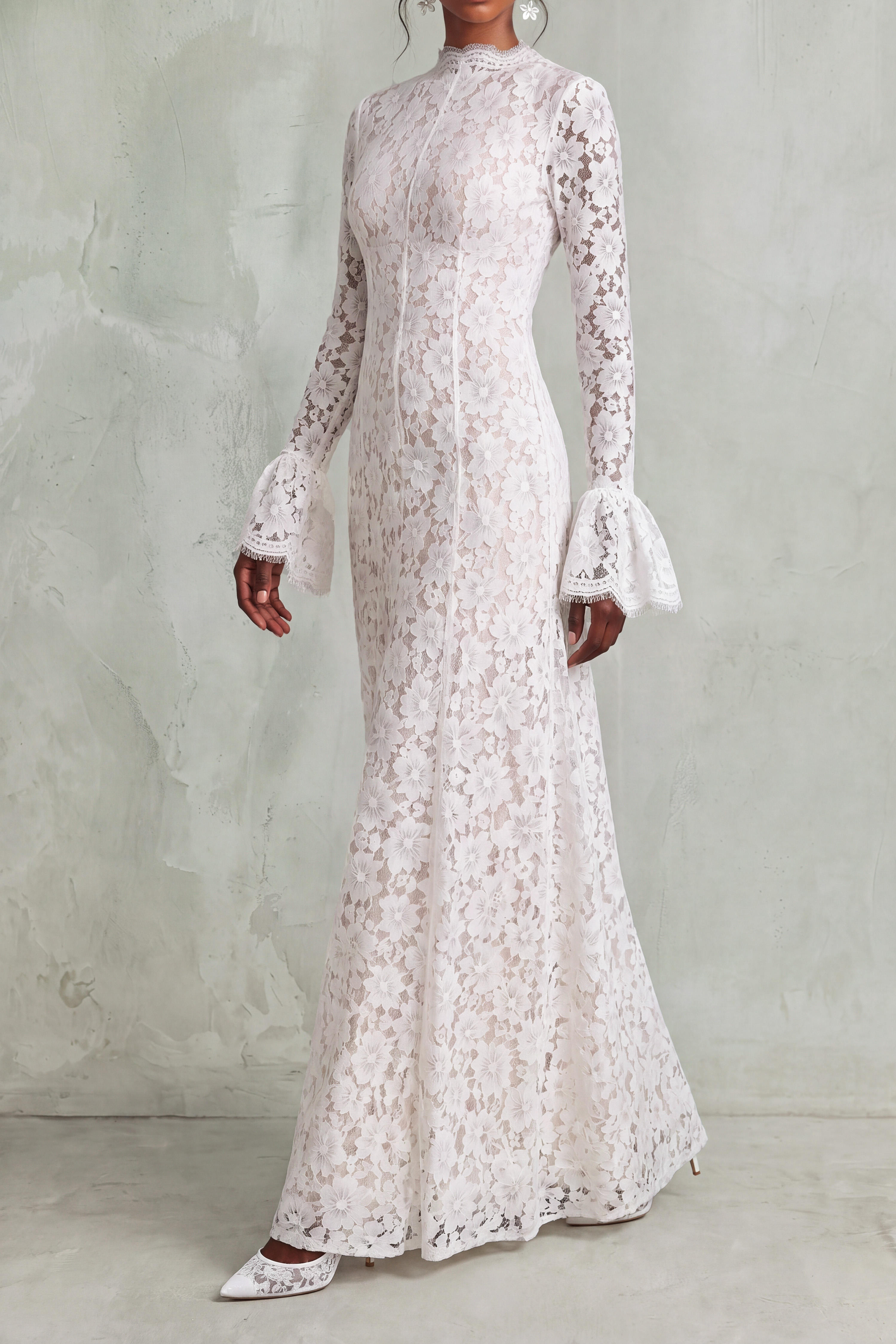 Belen High Neck Floral Lace Maxi Dress