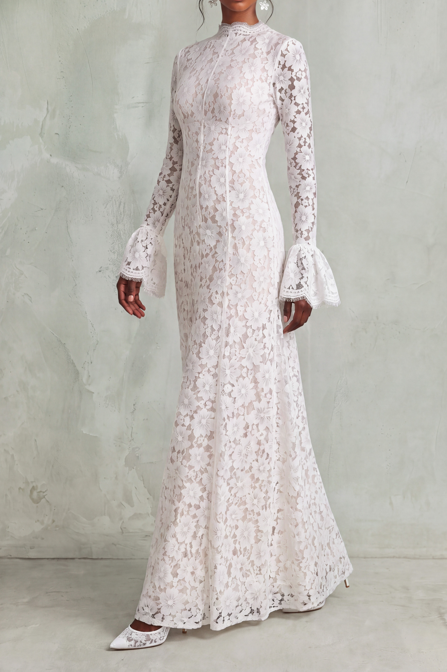 Belen High Neck Floral Lace Maxi Dress