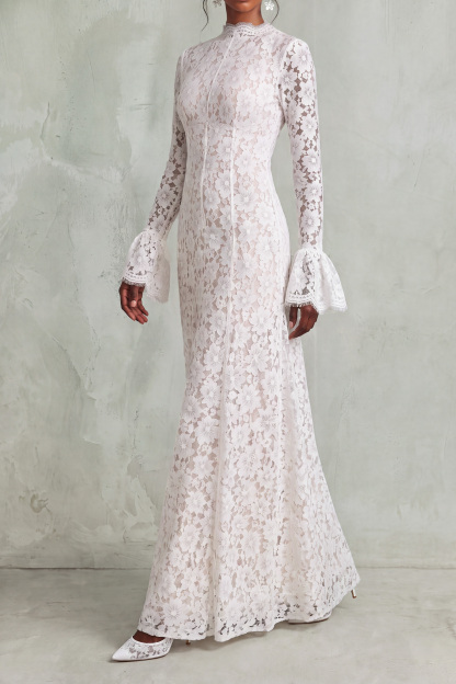 Belen High Neck Floral Lace Maxi Dress
