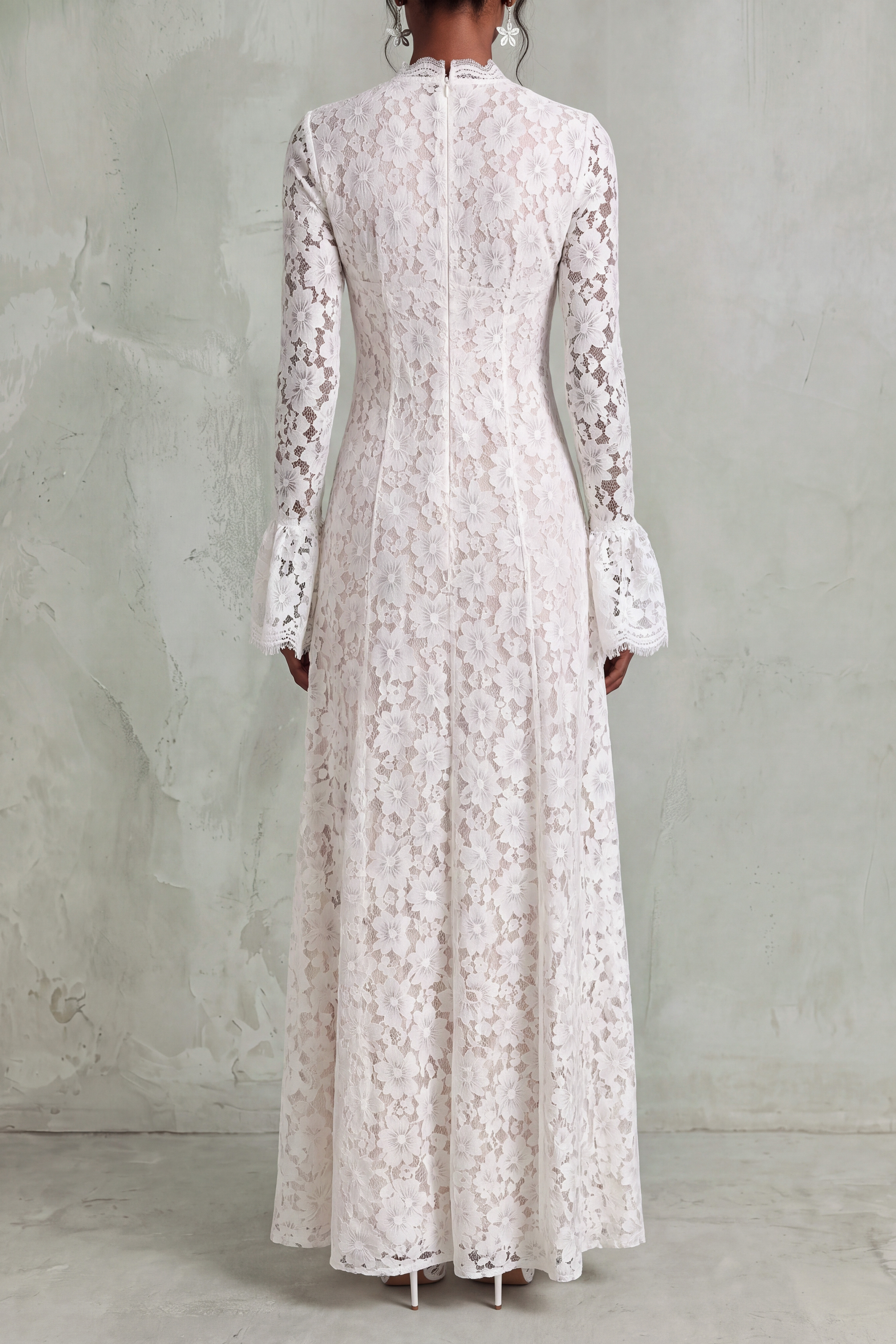 Belen High Neck Floral Lace Maxi Dress