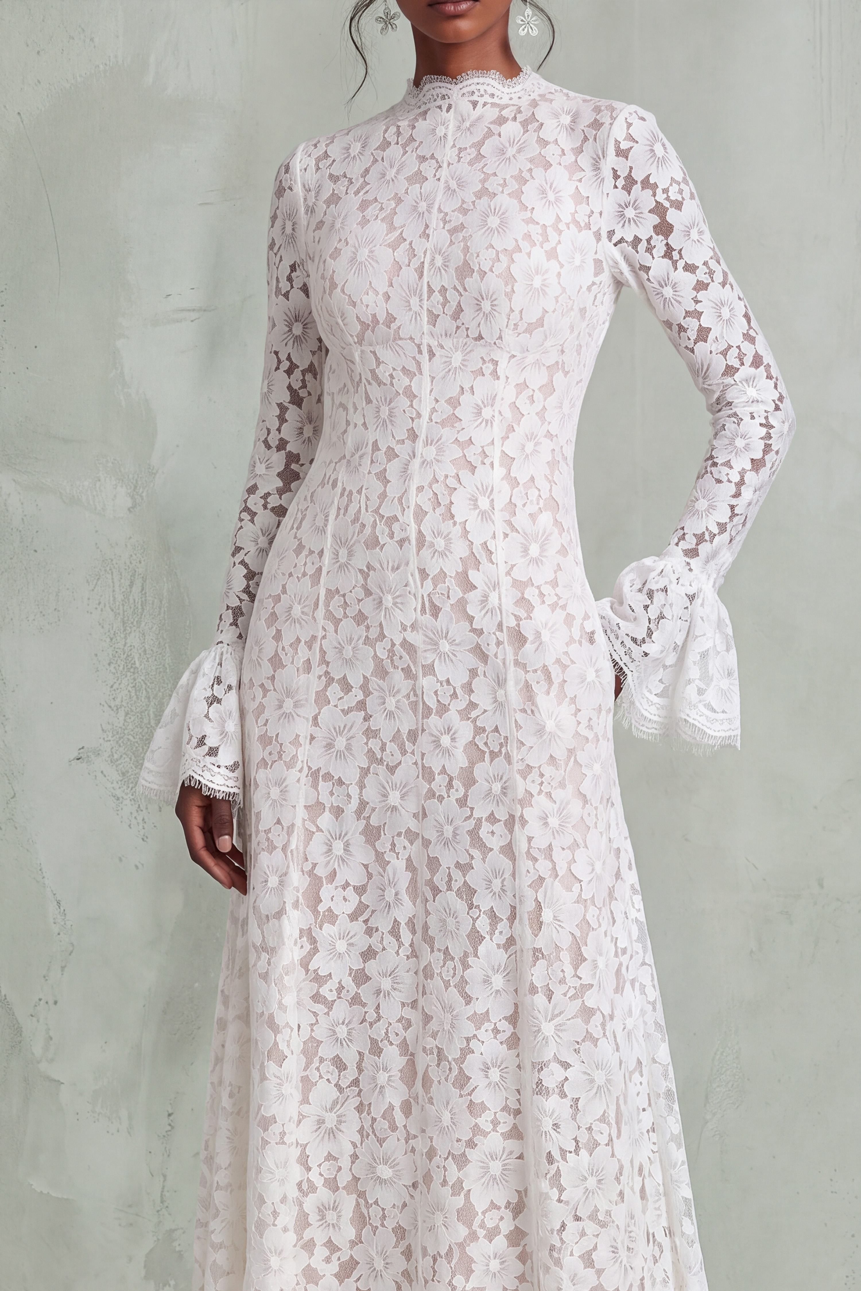 Belen High Neck Floral Lace Maxi Dress