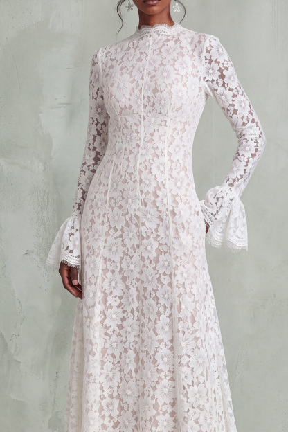 Belen High Neck Floral Lace Maxi Dress