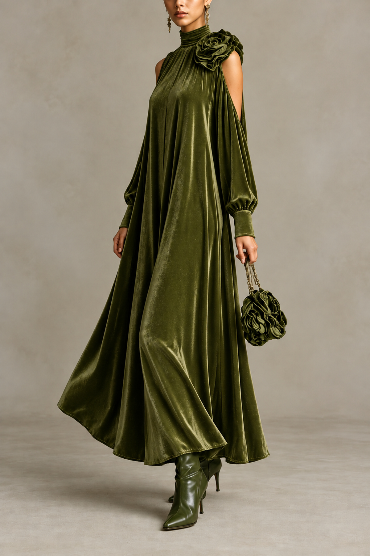 Belinda Cold Shoulder Flower Maxi Dress