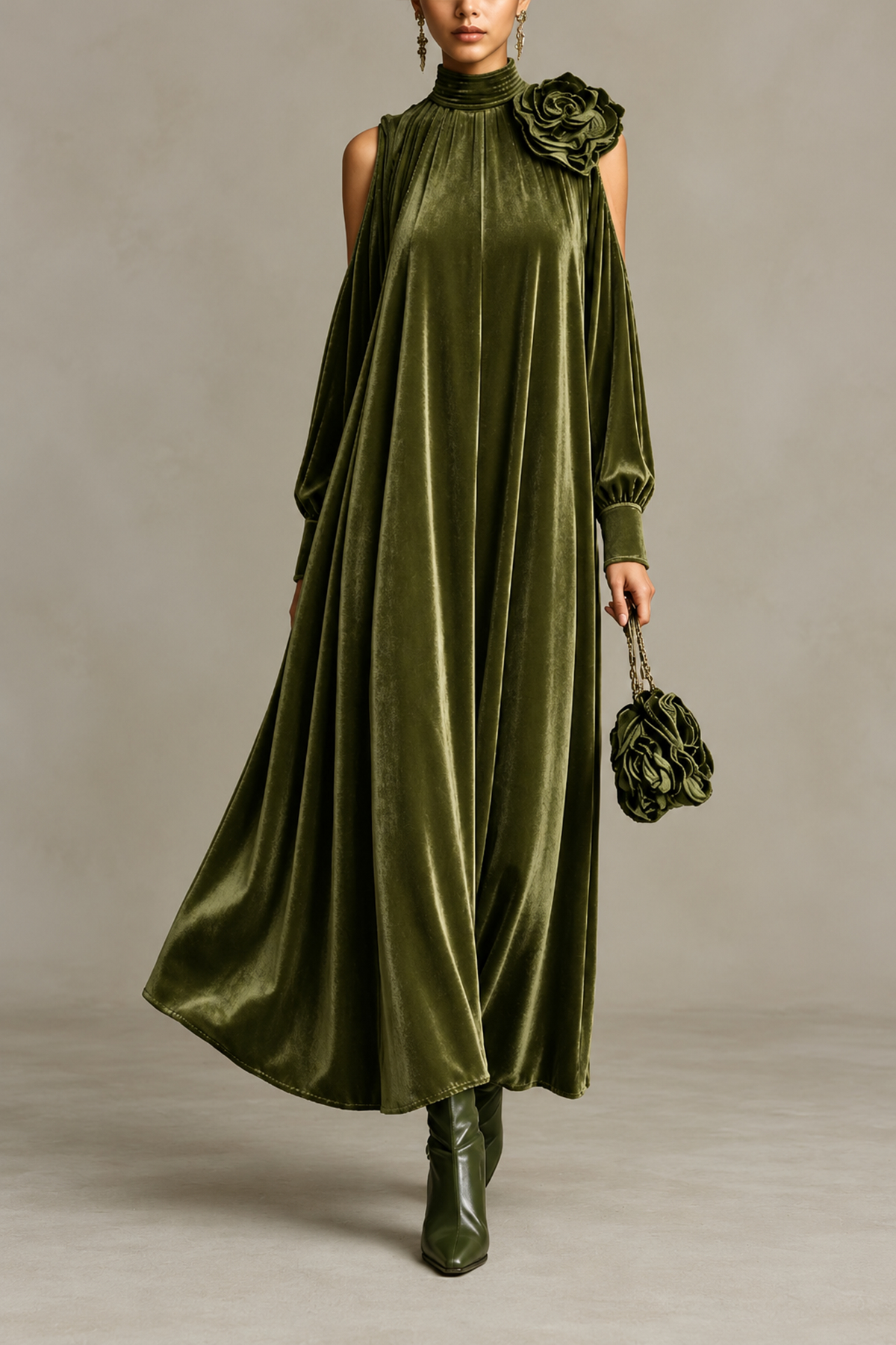 Belinda Cold Shoulder Flower Maxi Dress