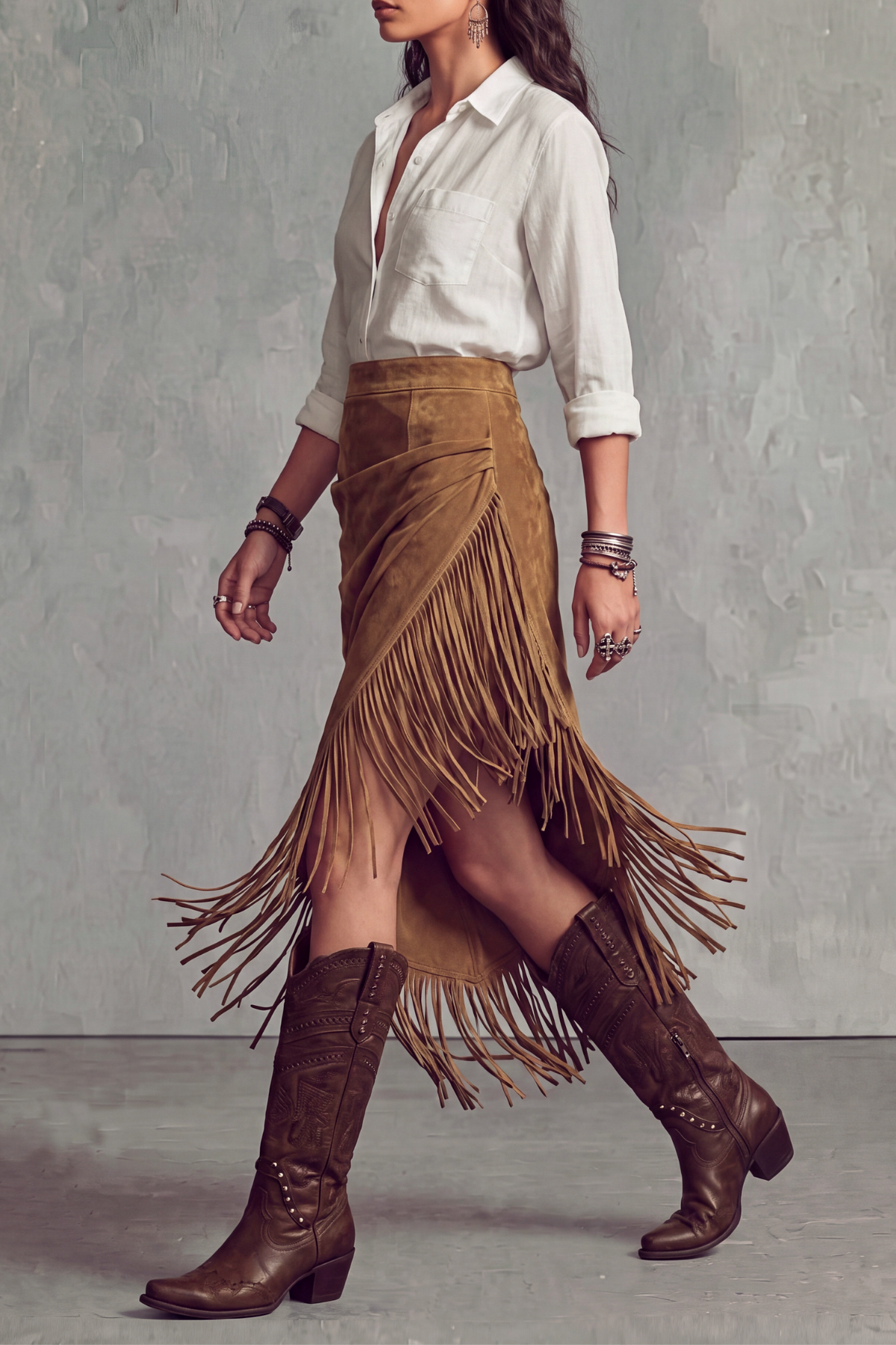 Bellure Asymmetric Fringe Midi Skirt 