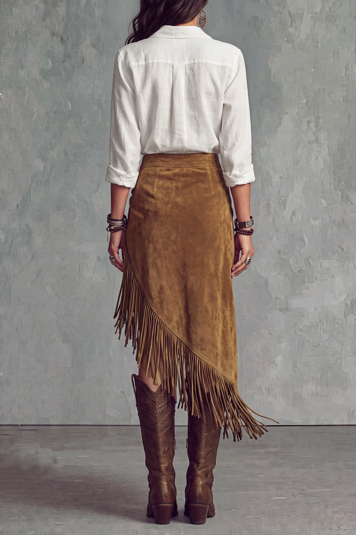 Bellure Asymmetric Fringe Midi Skirt 