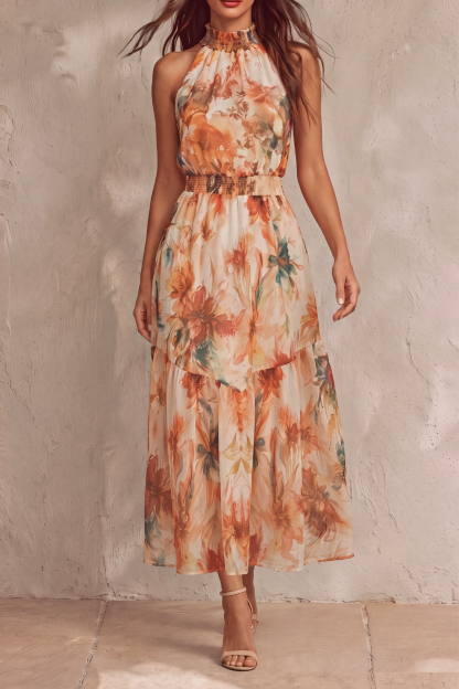 Brellia Halter Neck Floral Maxi Dress
