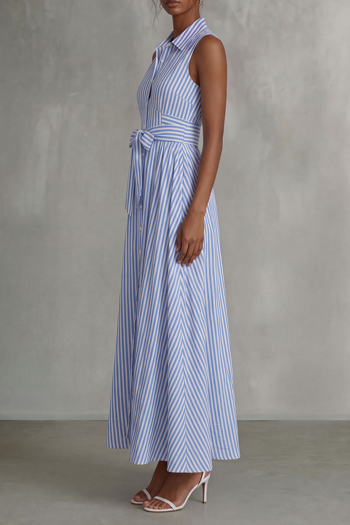 Briana Stripe Button Tie Up Midi Dress