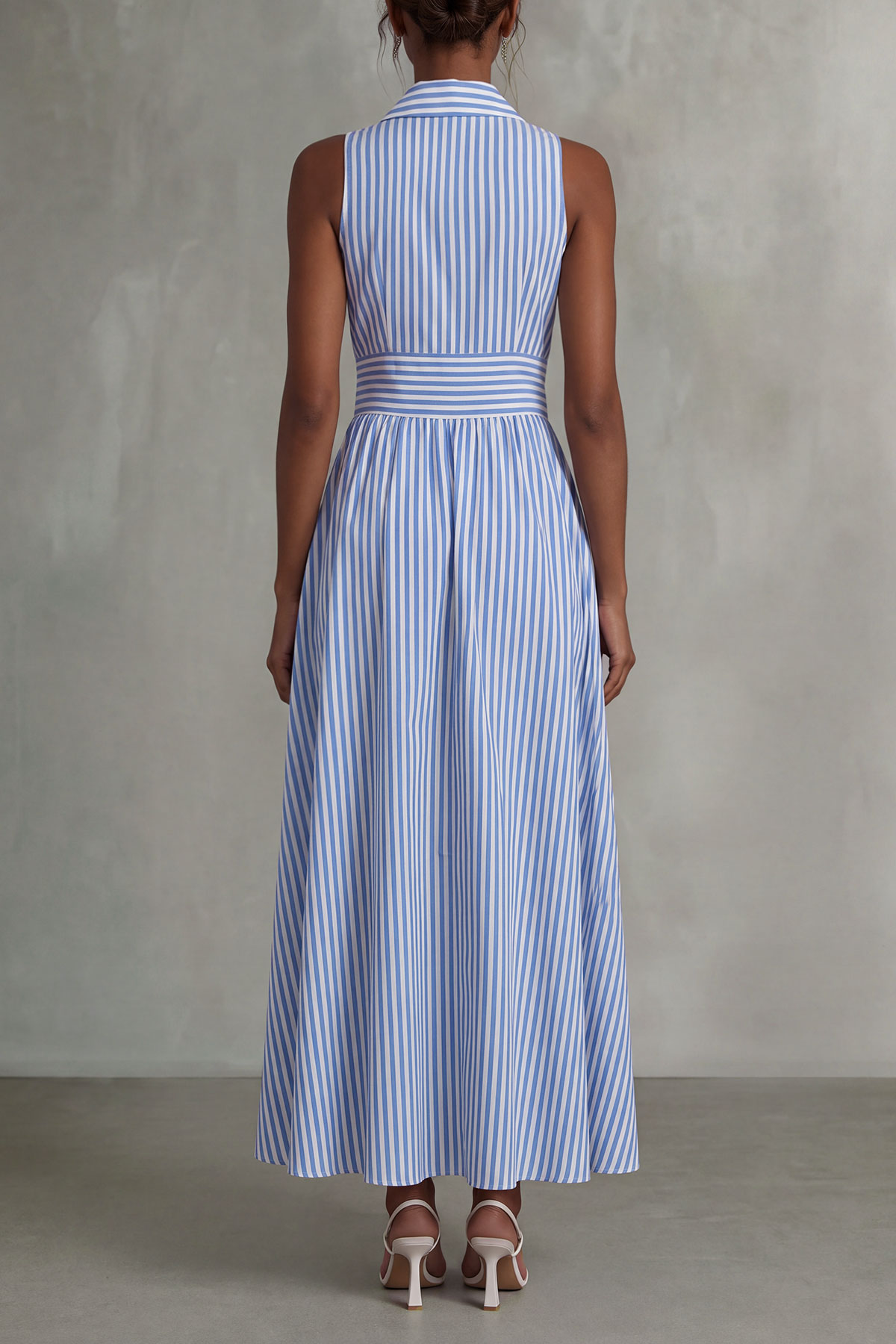 Briana Stripe Button Tie Up Midi Dress