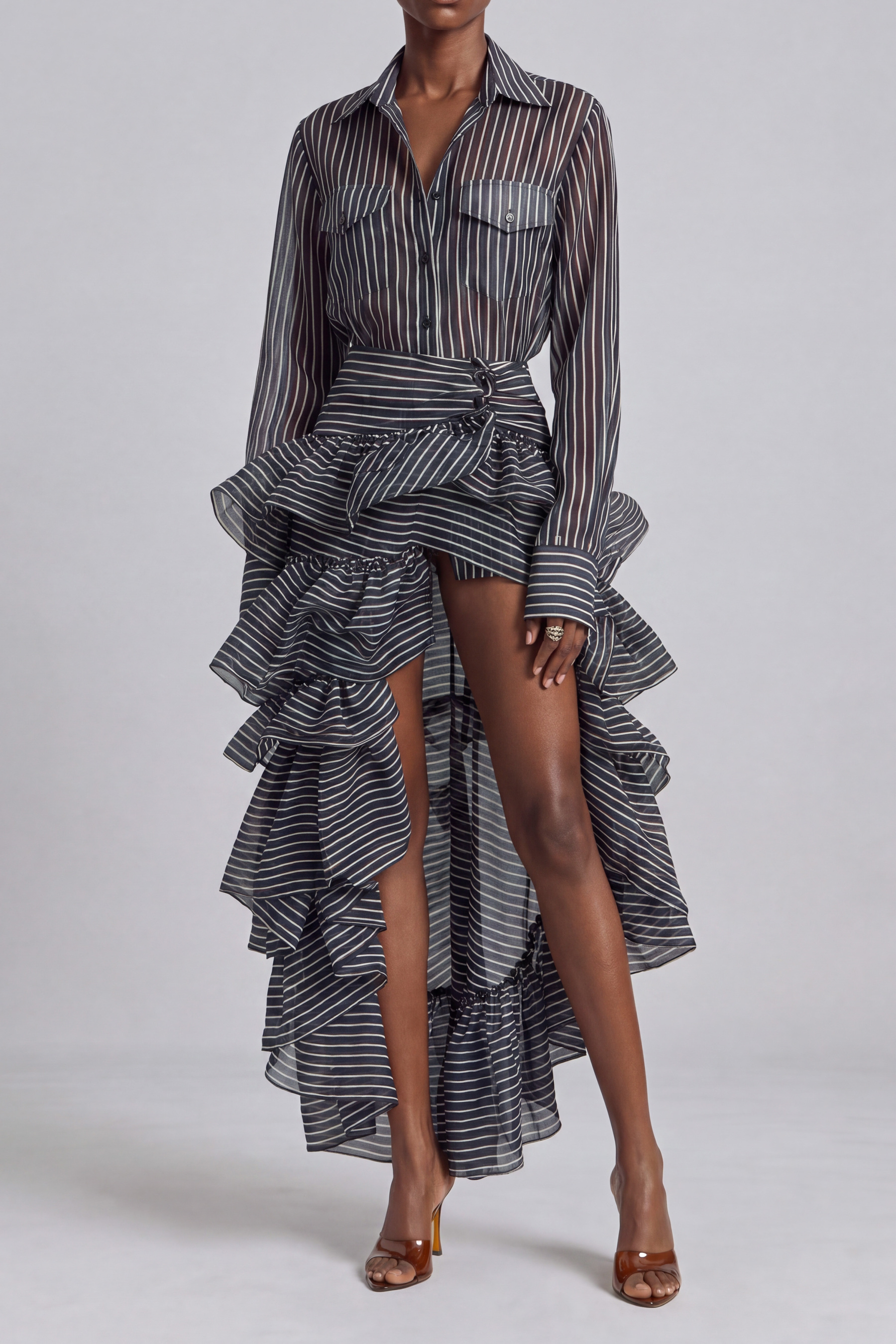 Bridget Stripe Layered Button Midi Dress