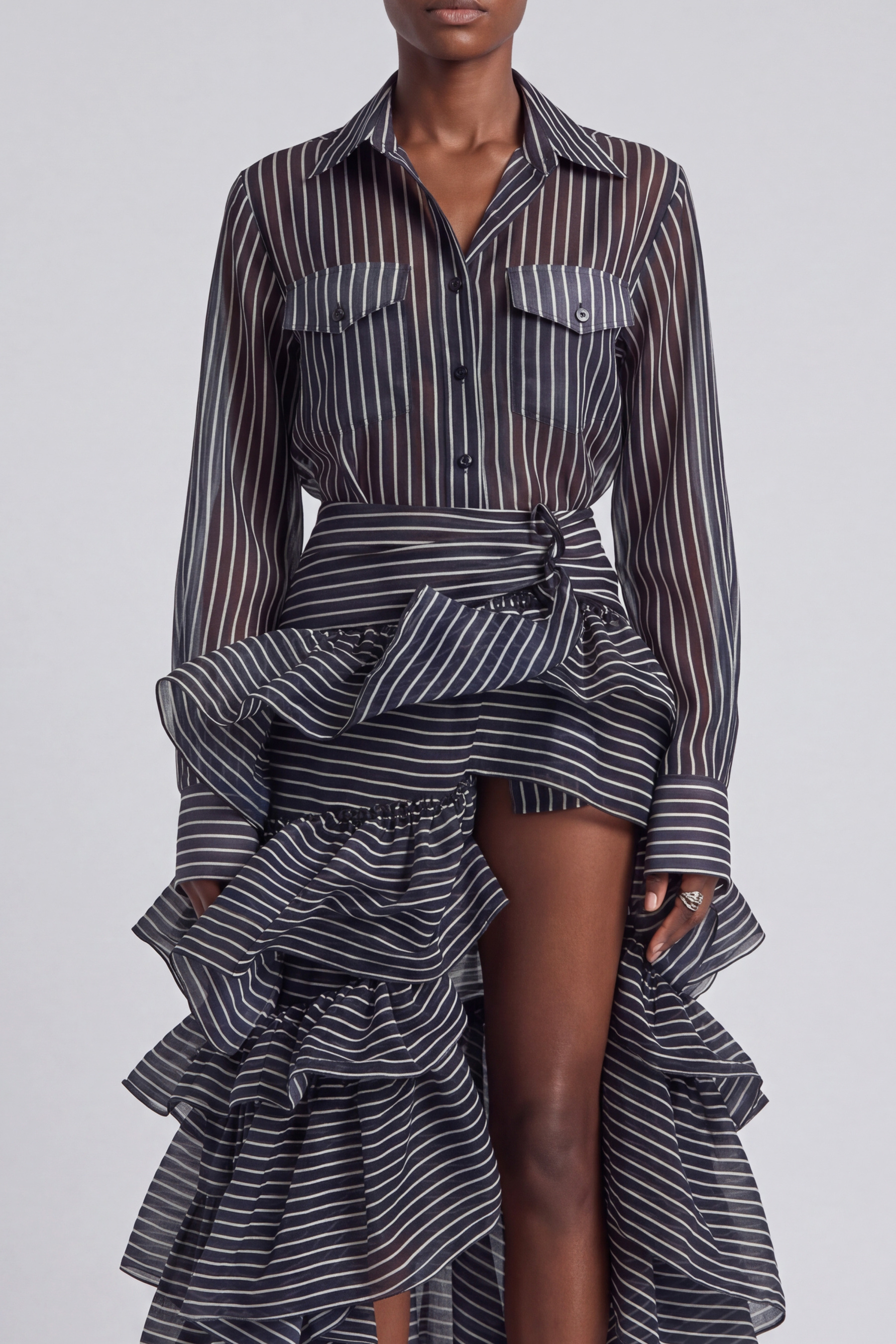 Bridget Stripe Layered Button Midi Dress