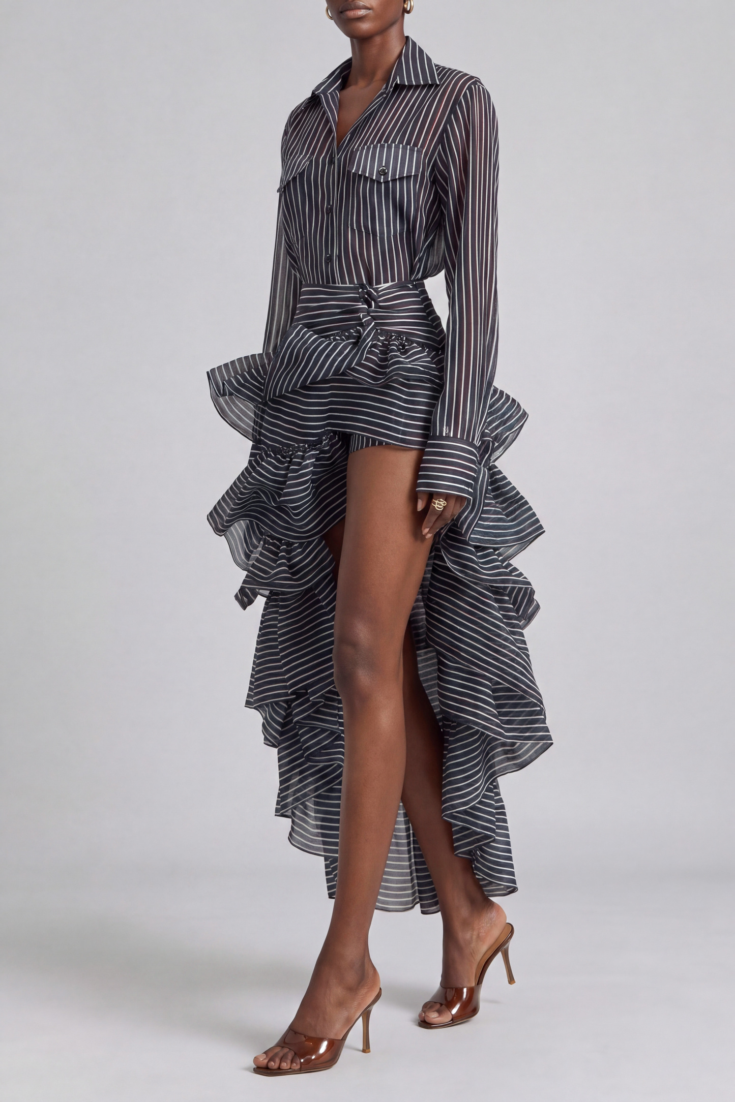 Bridget Stripe Layered Button Midi Dress