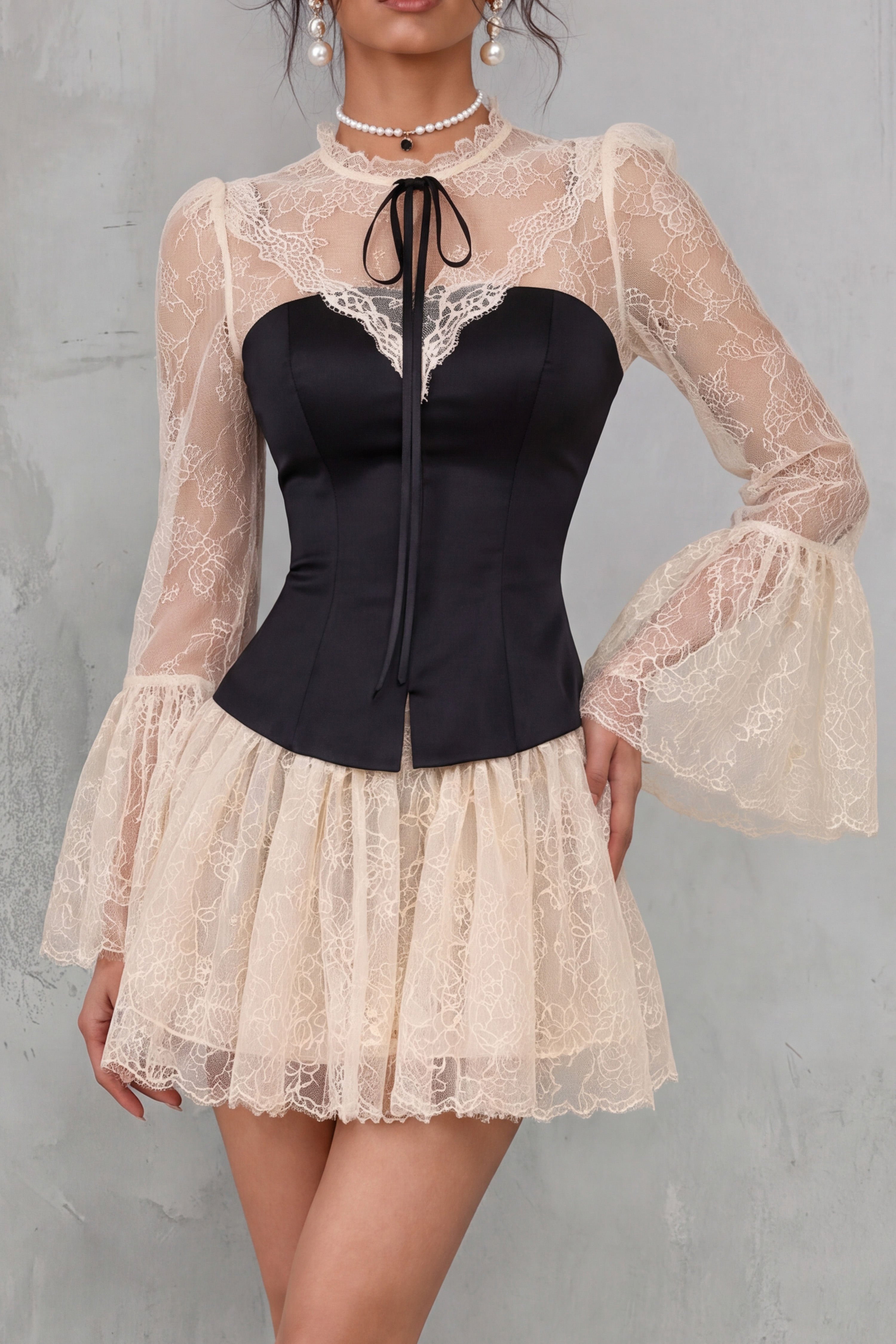 Cadence Tie Up Lace Mini Dress