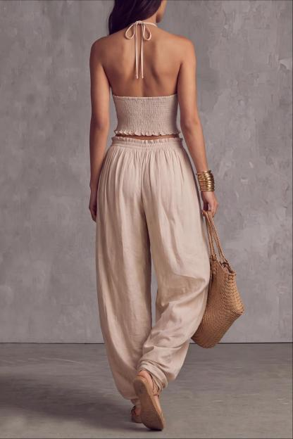 Caelune Halter Backless Wide Pants Set 