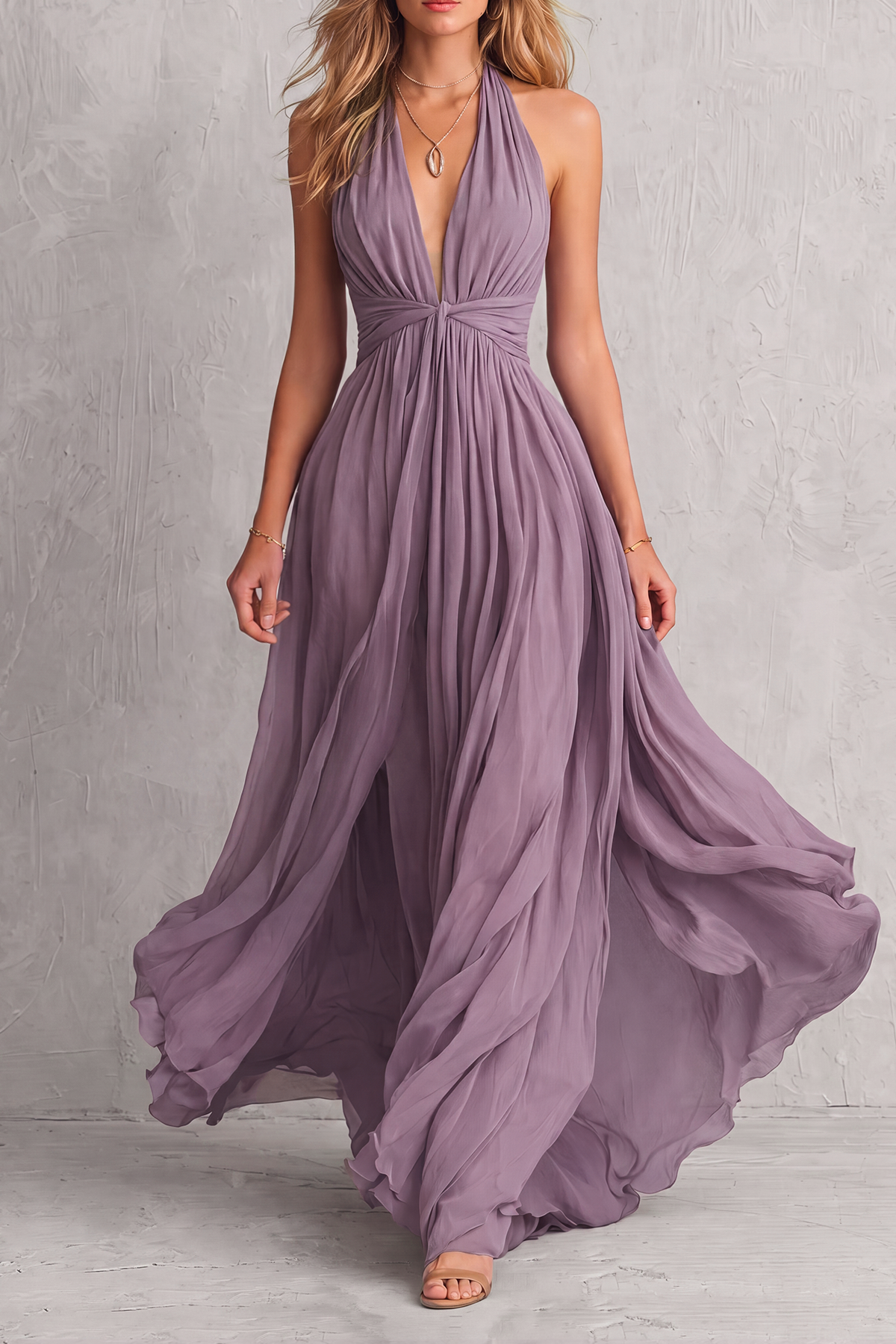 Caevia Halter Neck Ruched Maxi Dress