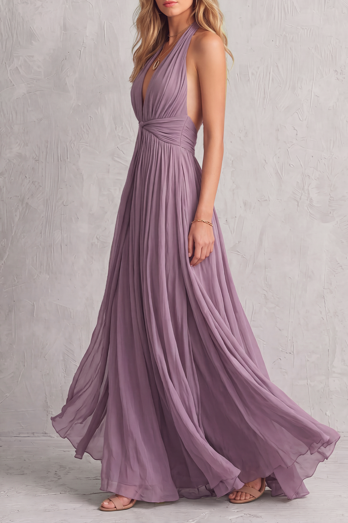 Caevia Halter Neck Ruched Maxi Dress