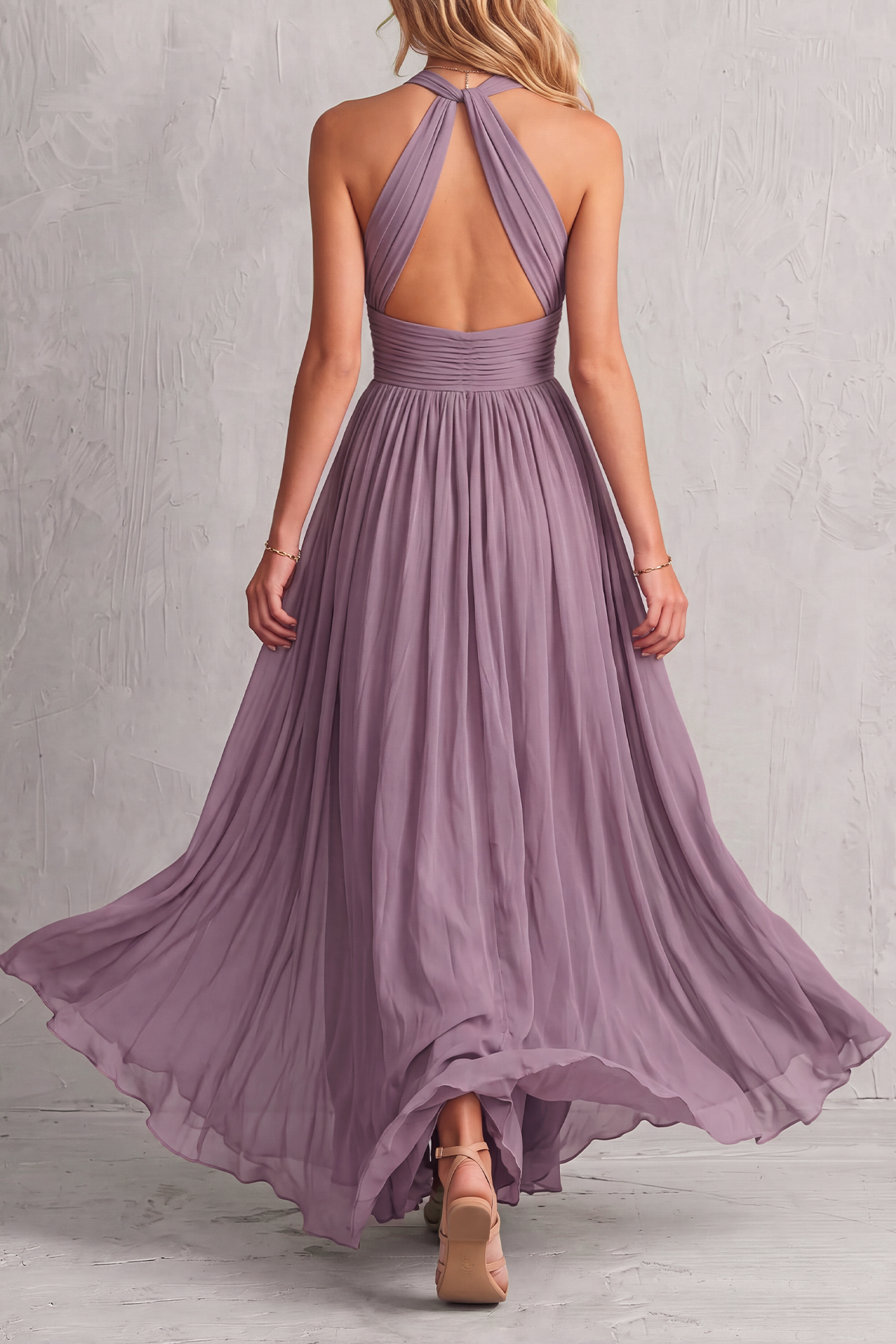 Caevia Halter Neck Ruched Maxi Dress
