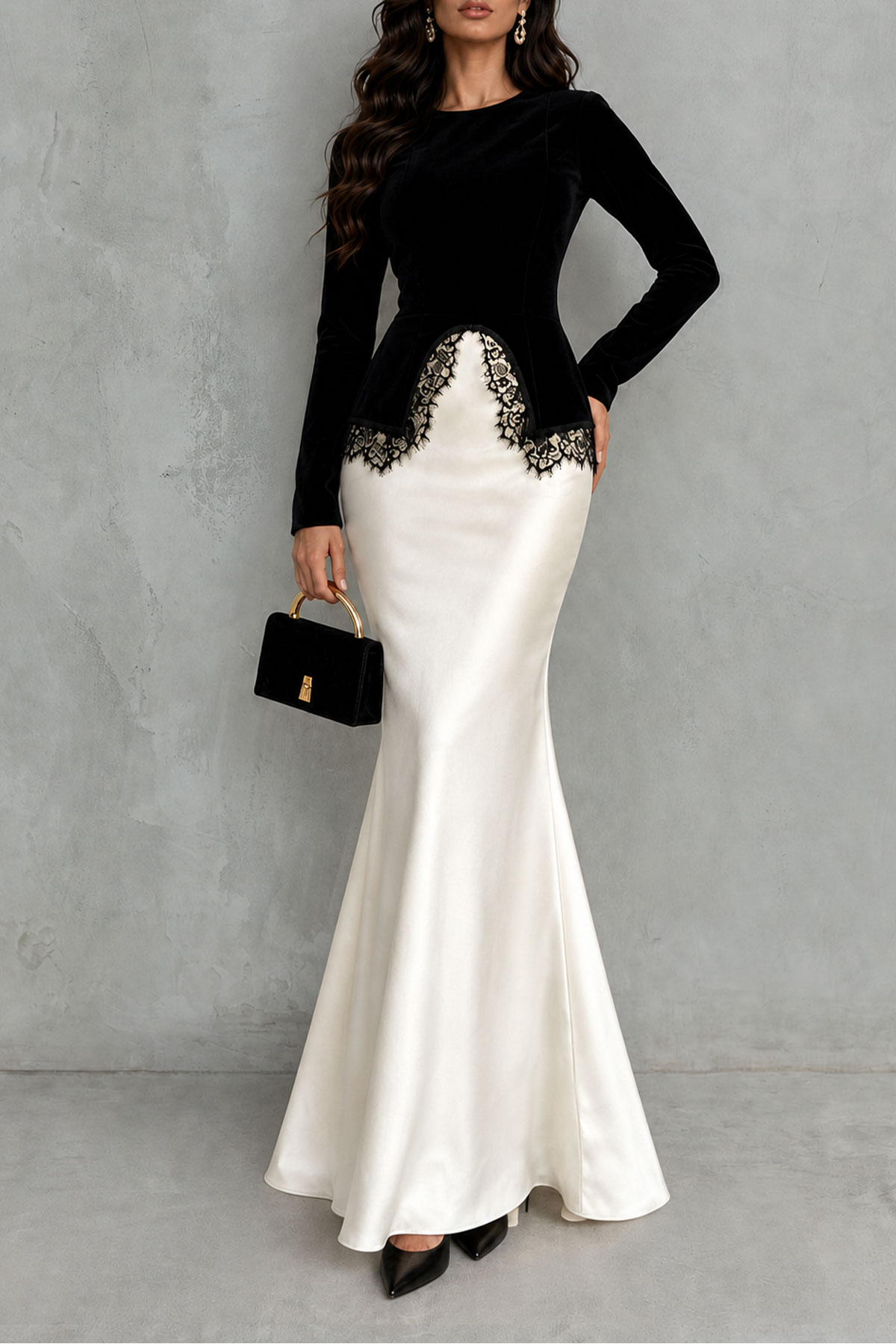Calista Long Sleeve Lace Satin Skirt Set