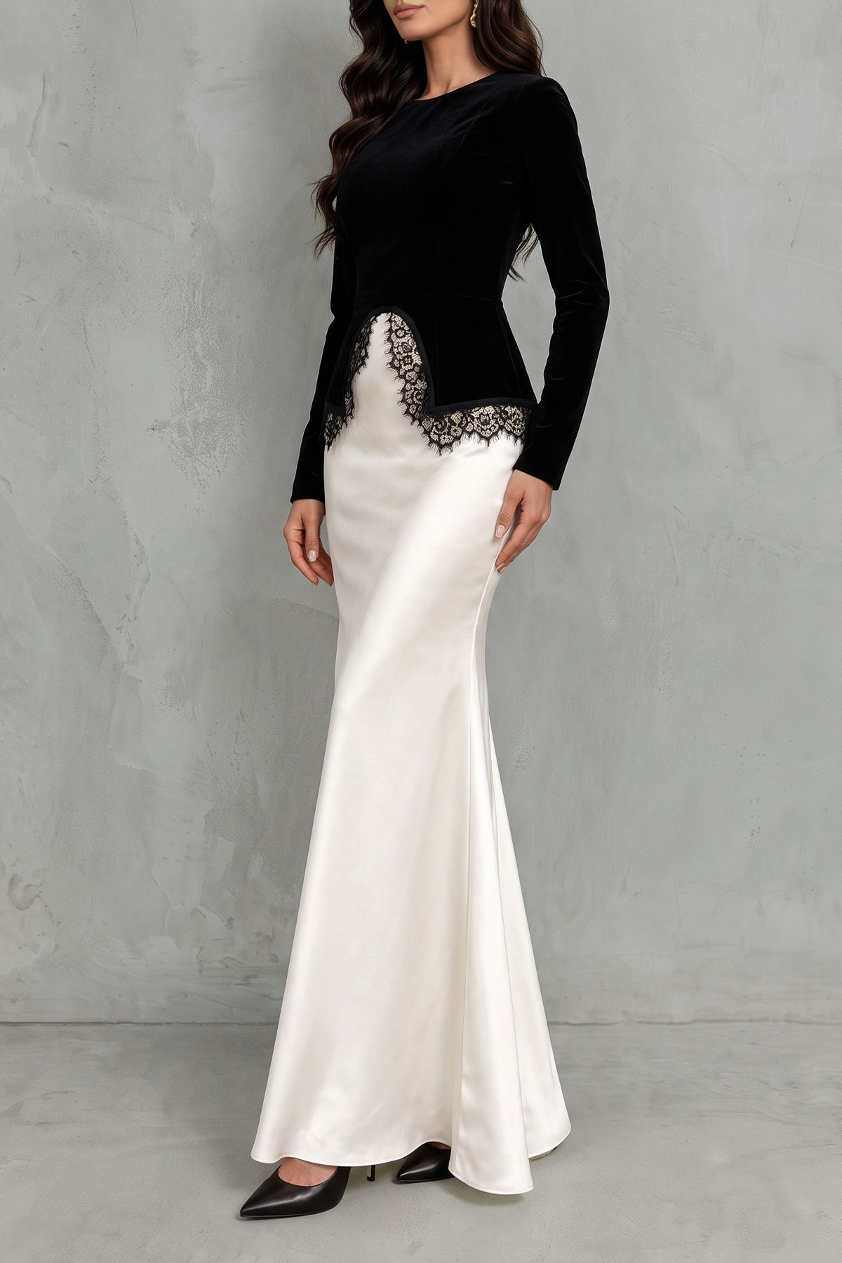 Calista Long Sleeve Lace Satin Skirt Set