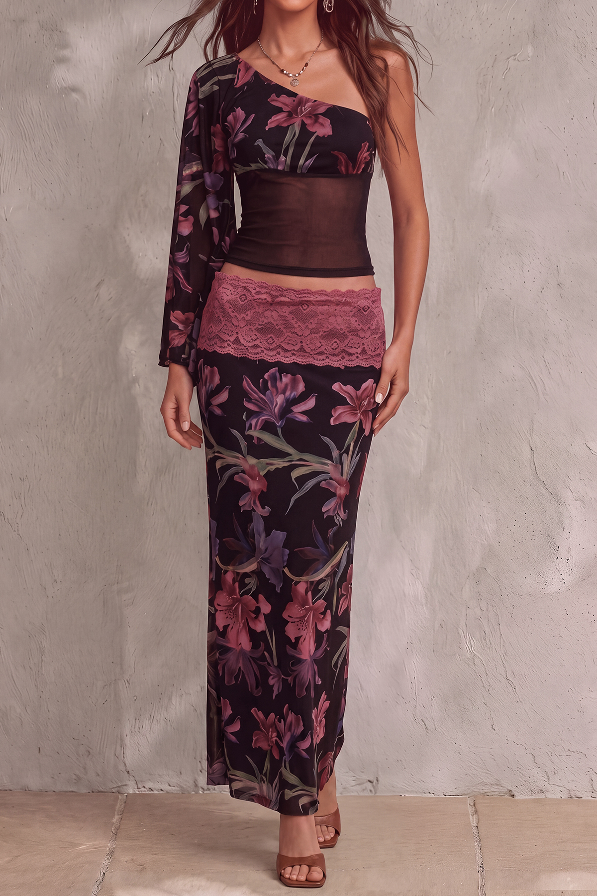 Callie One Shoulder Floral Skirt Set