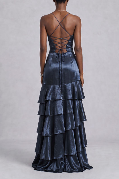 Catalina Lace Up Slit Layer Maxi Dress