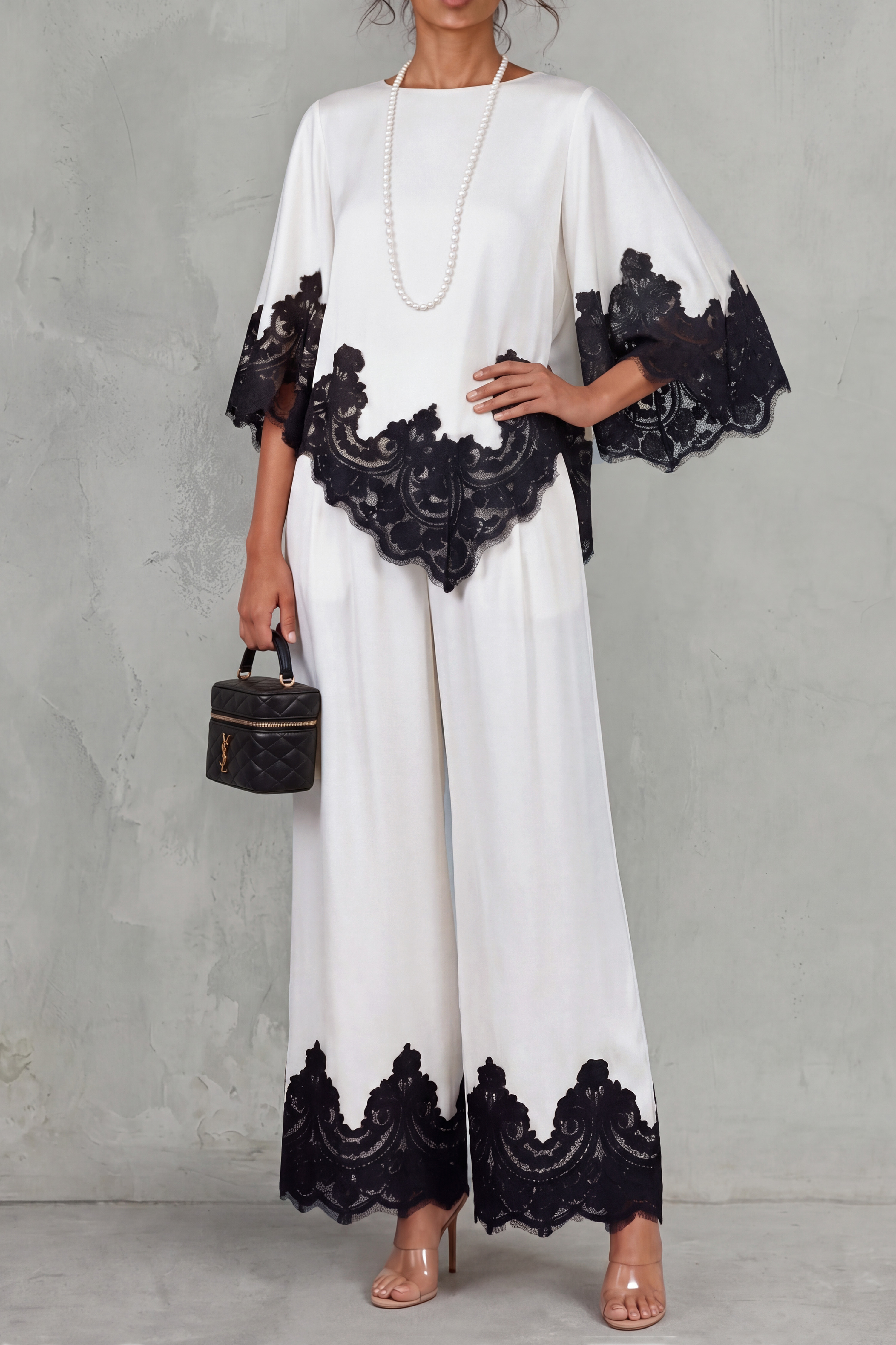 Cecily Asymmetrical Lace Pants Set