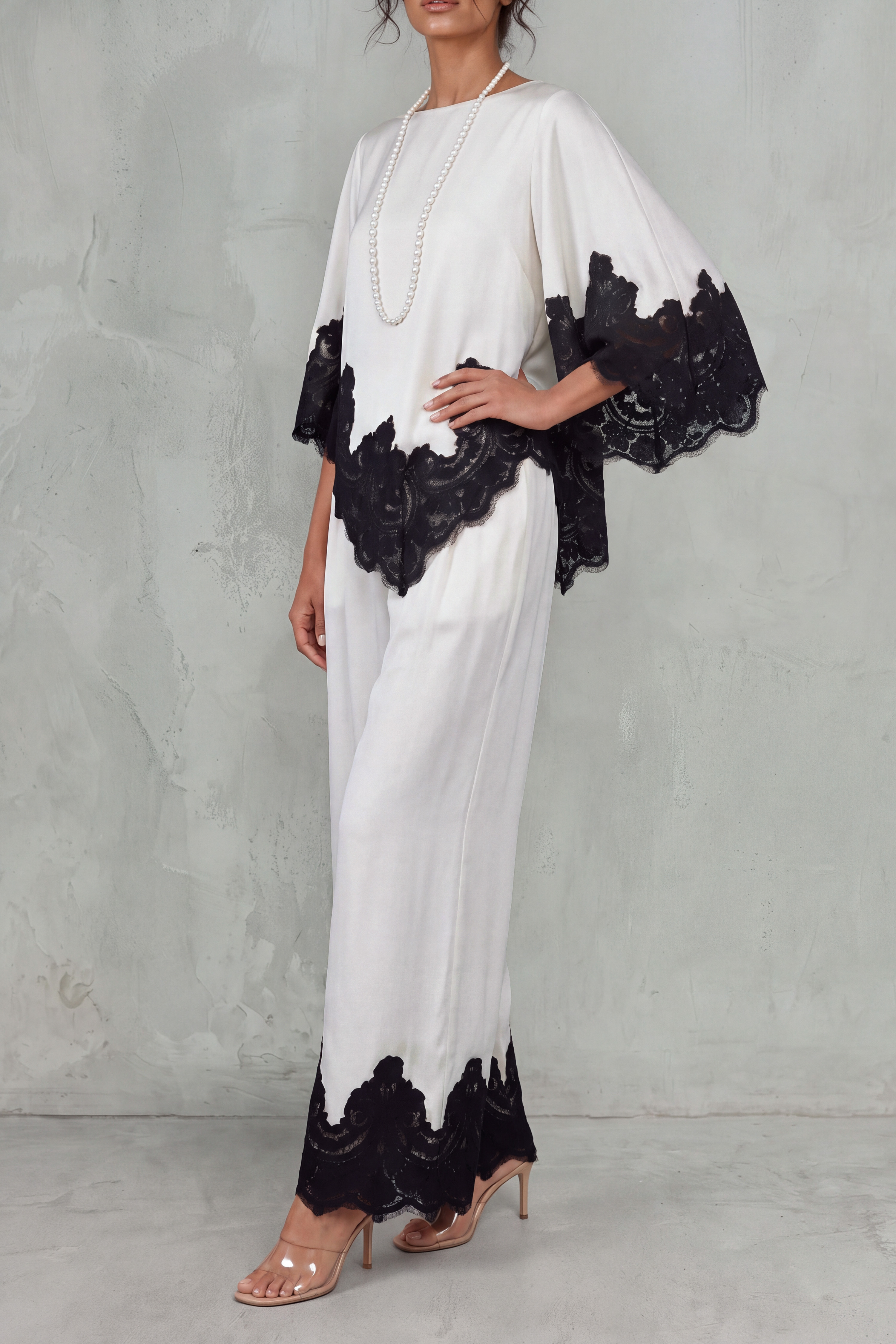 Cecily Asymmetrical Lace Pants Set