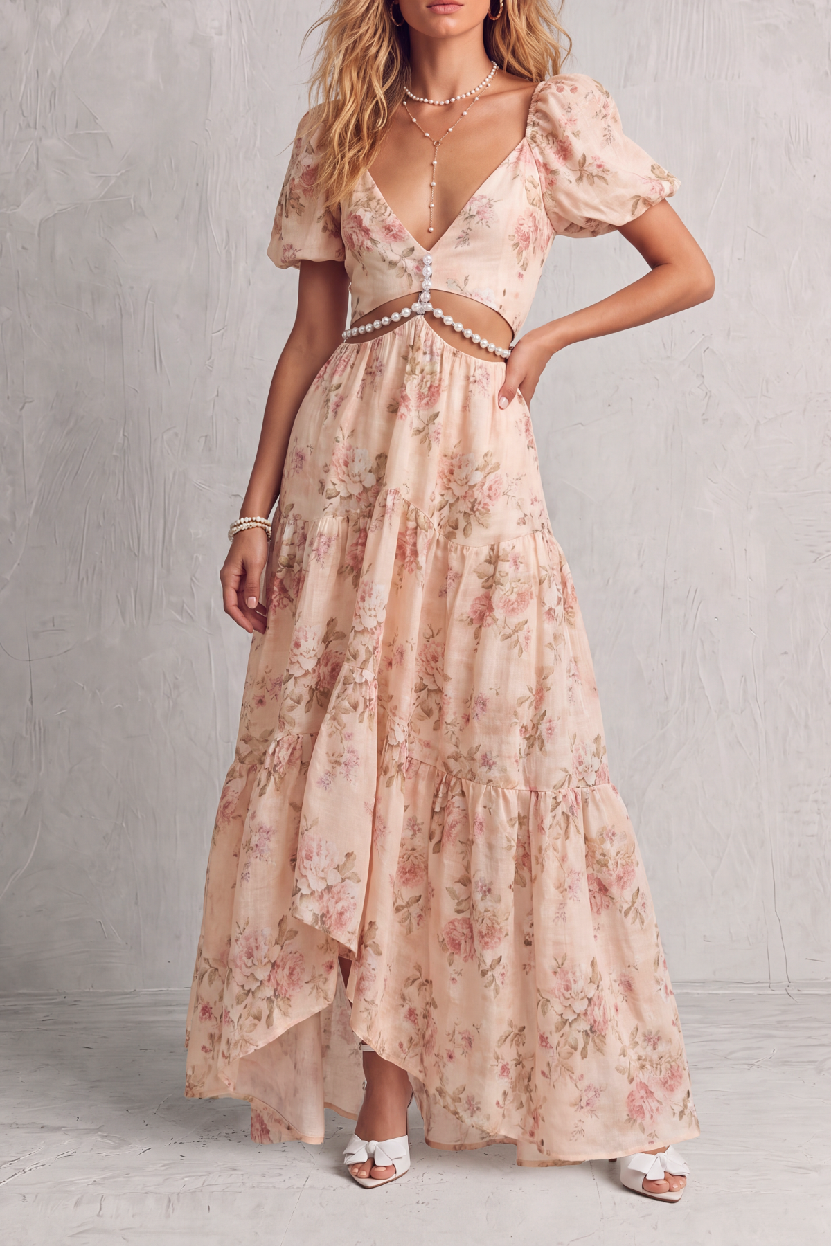Celine Floral Cutout Bead Maxi Dress