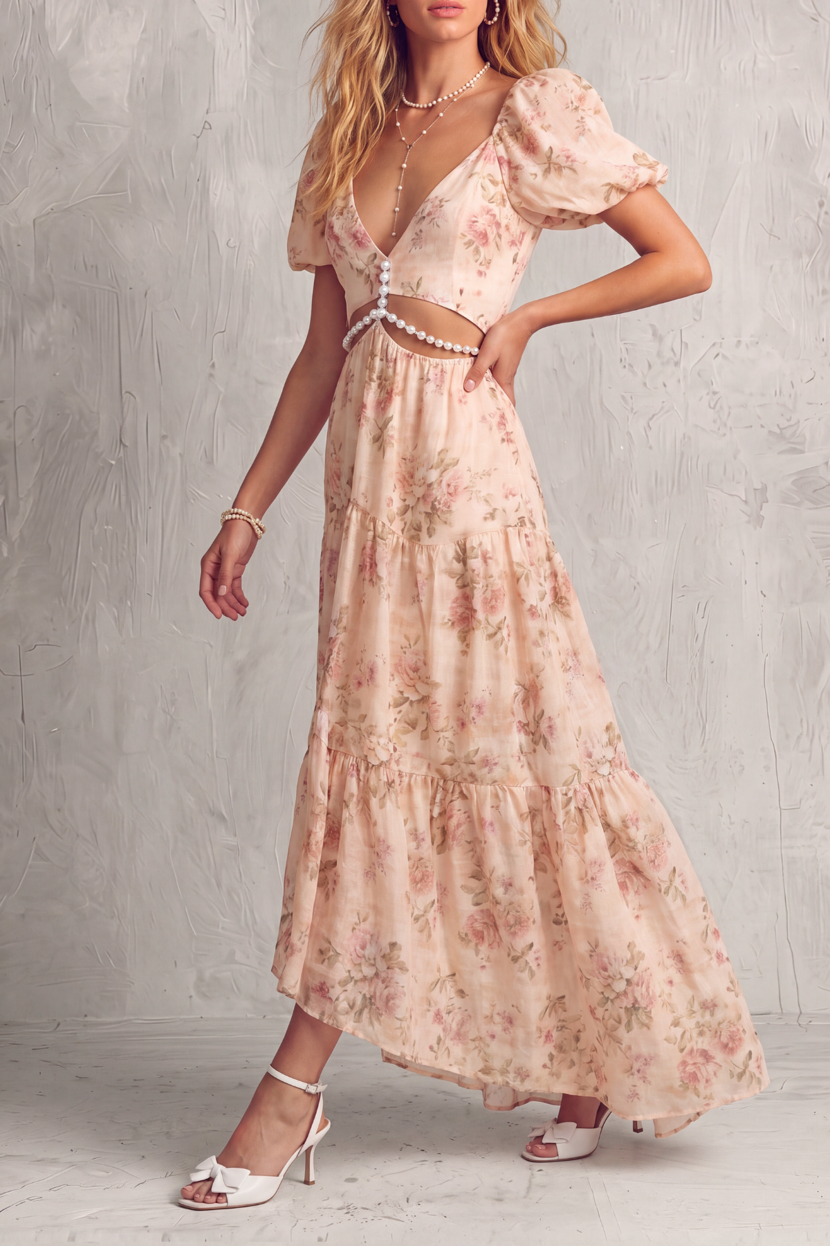 Celine Floral Cutout Bead Maxi Dress