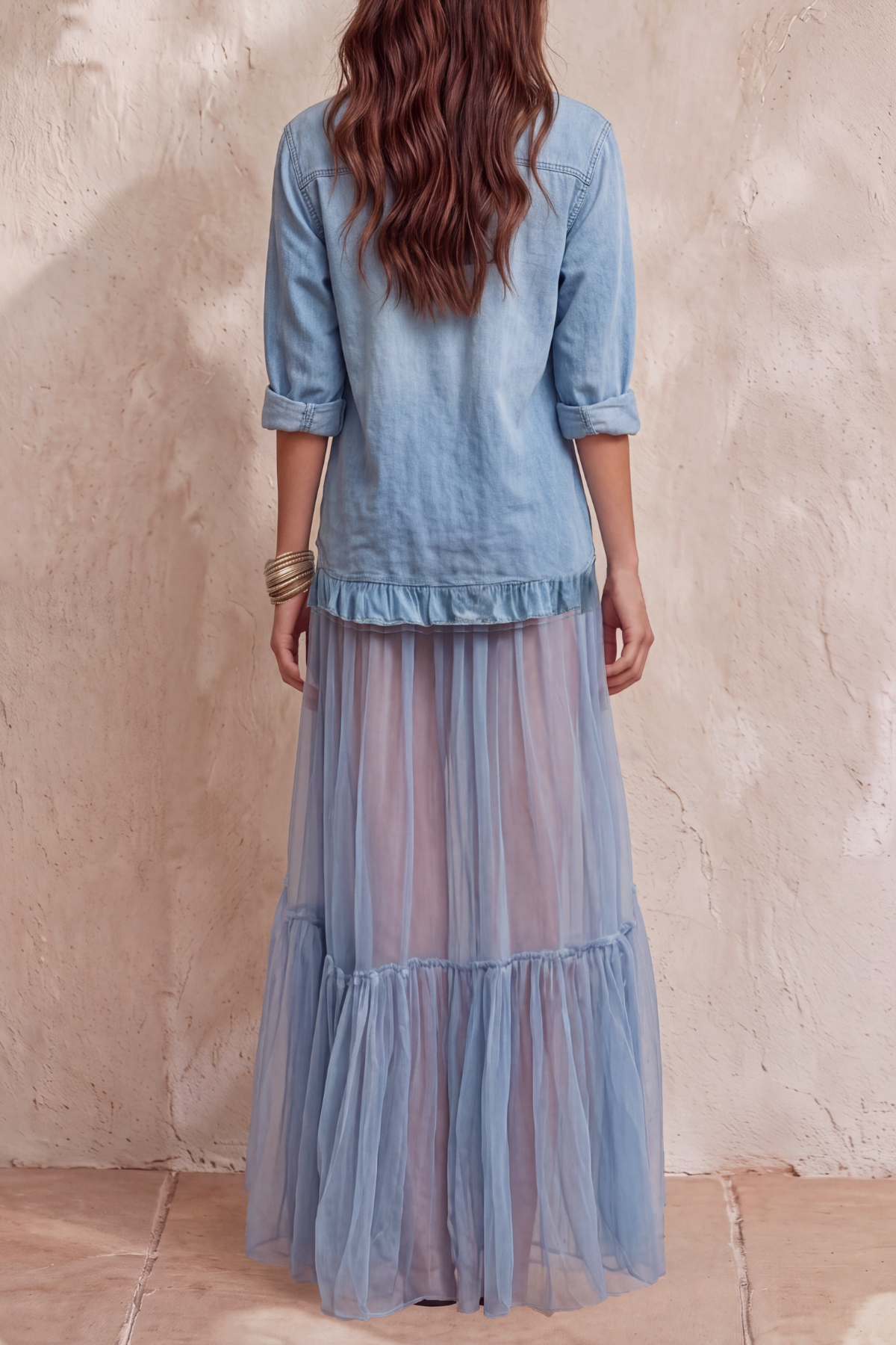 Cessane Button Tulle Maxi Dress