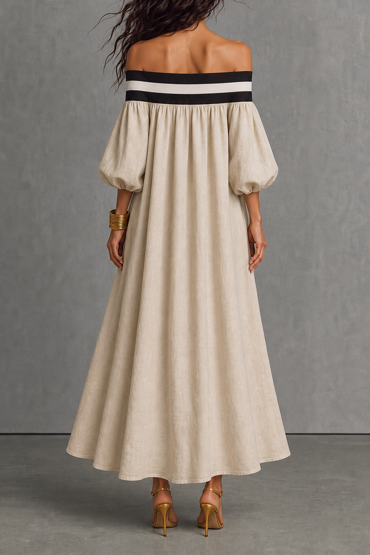 Ciresta Off Shoulder Black Trim Maxi Dress