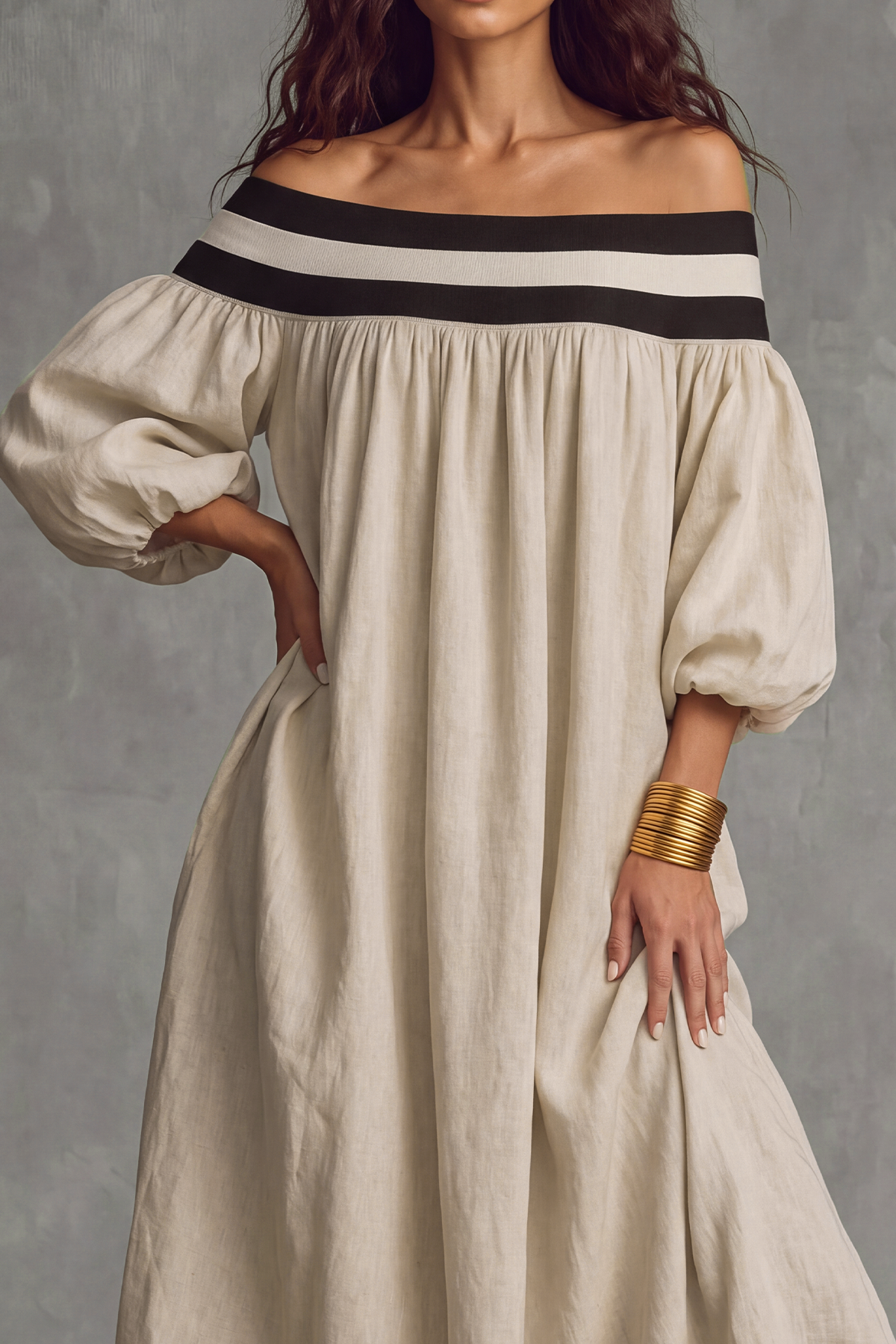Ciresta Off Shoulder Black Trim Maxi Dress