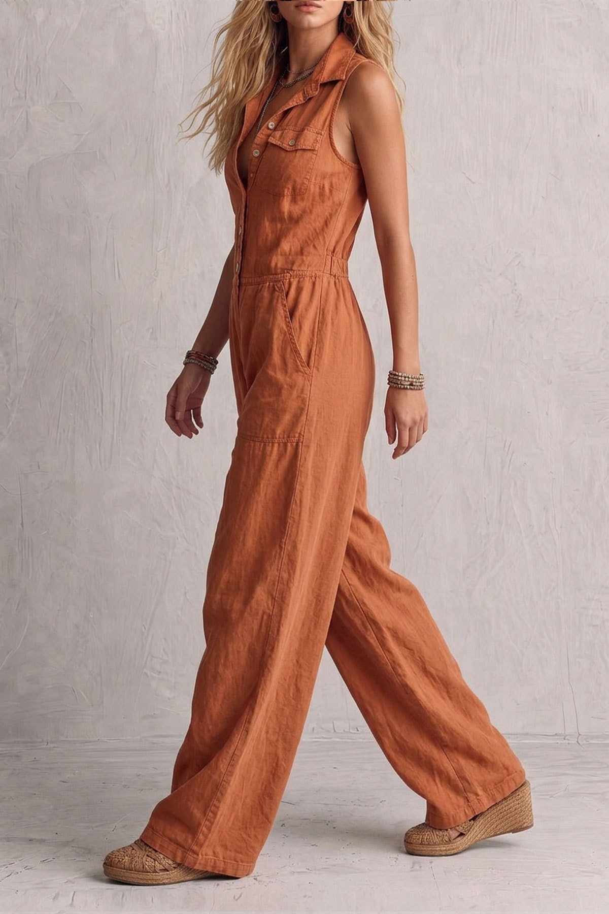 Claire Plunge Neck Button Pocket Jumpsuit 