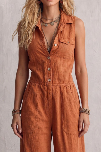 Claire Plunge Neck Button Pocket Jumpsuit 