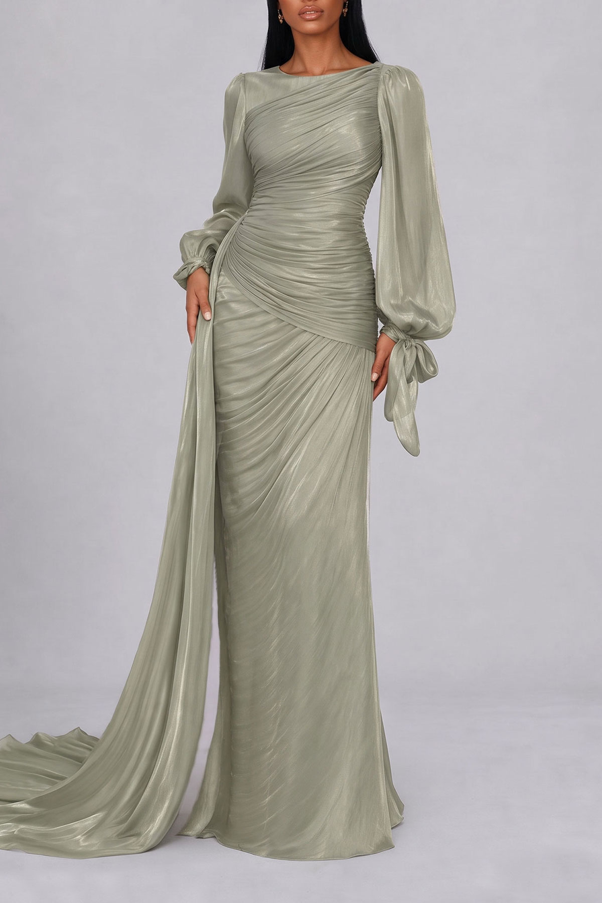 Clarissa Tie Up Satin Ruched Maxi Dress