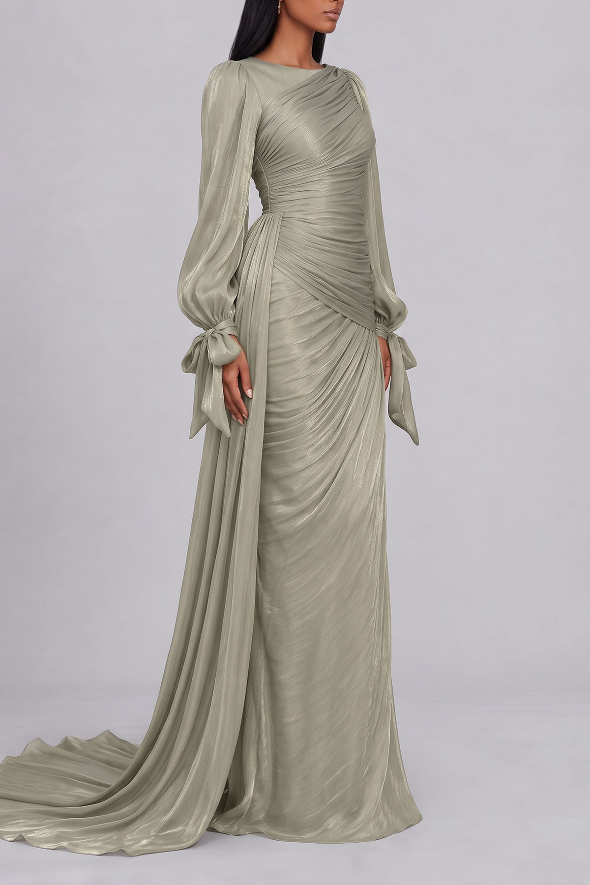 Clarissa Tie Up Satin Ruched Maxi Dress