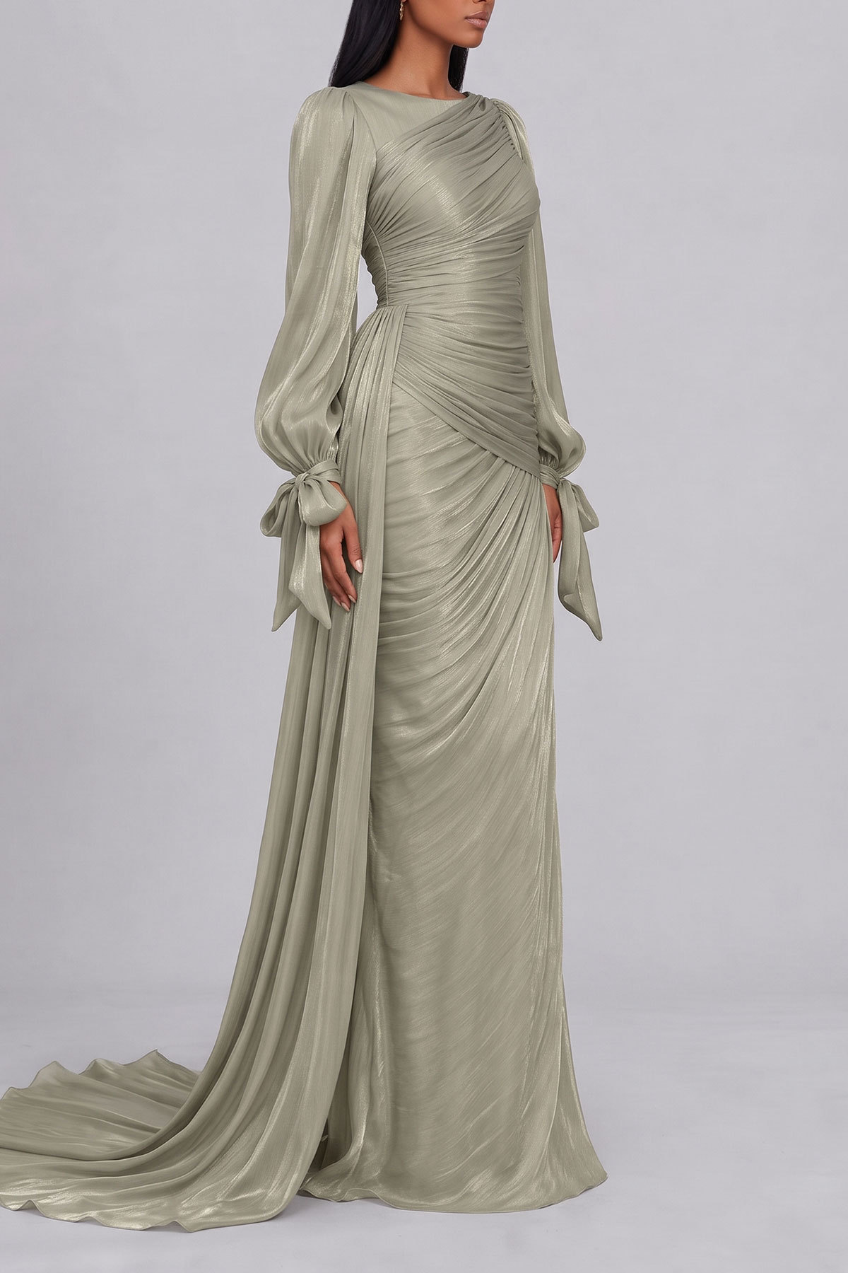 Clarissa Tie Up Satin Ruched Maxi Dress
