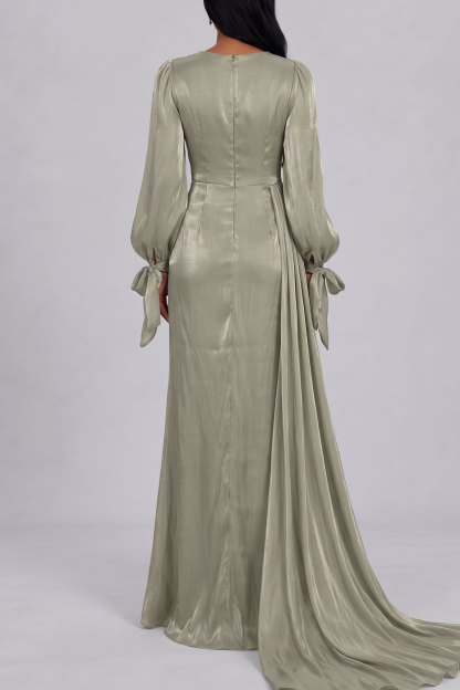 Clarissa Tie Up Satin Ruched Maxi Dress