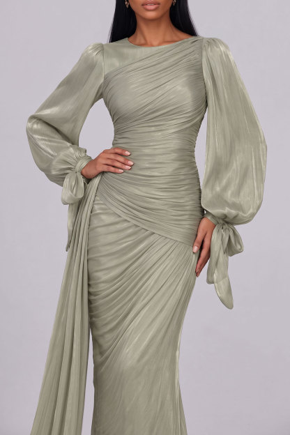 Clarissa Tie Up Satin Ruched Maxi Dress