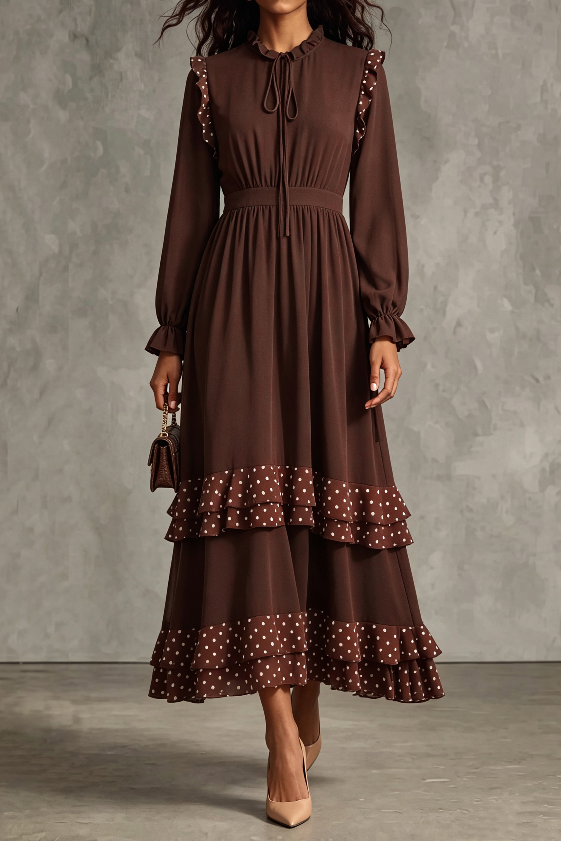 Cleo Polka Dot Ruffle Hem Maxi Dress
