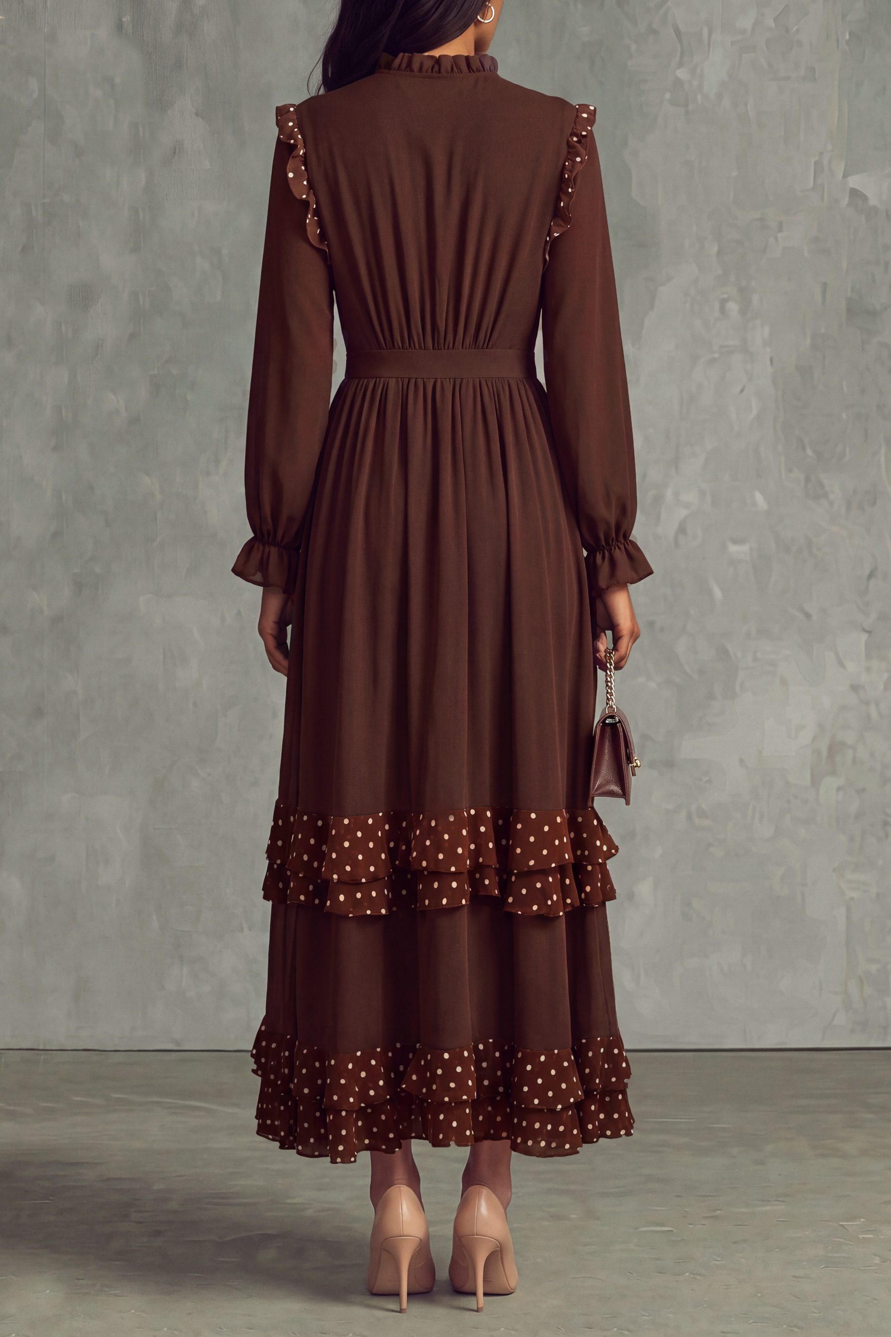 Cleo Polka Dot Ruffle Hem Maxi Dress