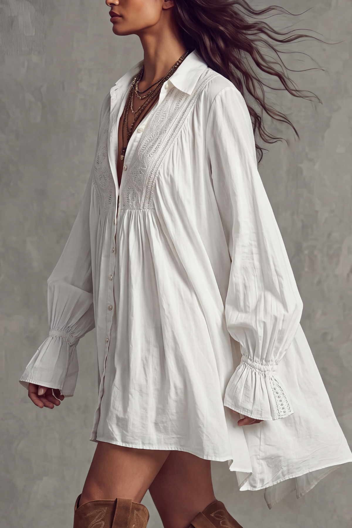 Corvique Button Lace Shirt Mini Dress