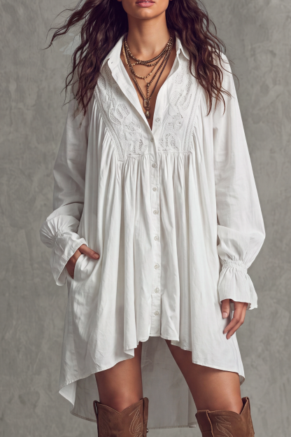 Corvique Button Lace Shirt Mini Dress