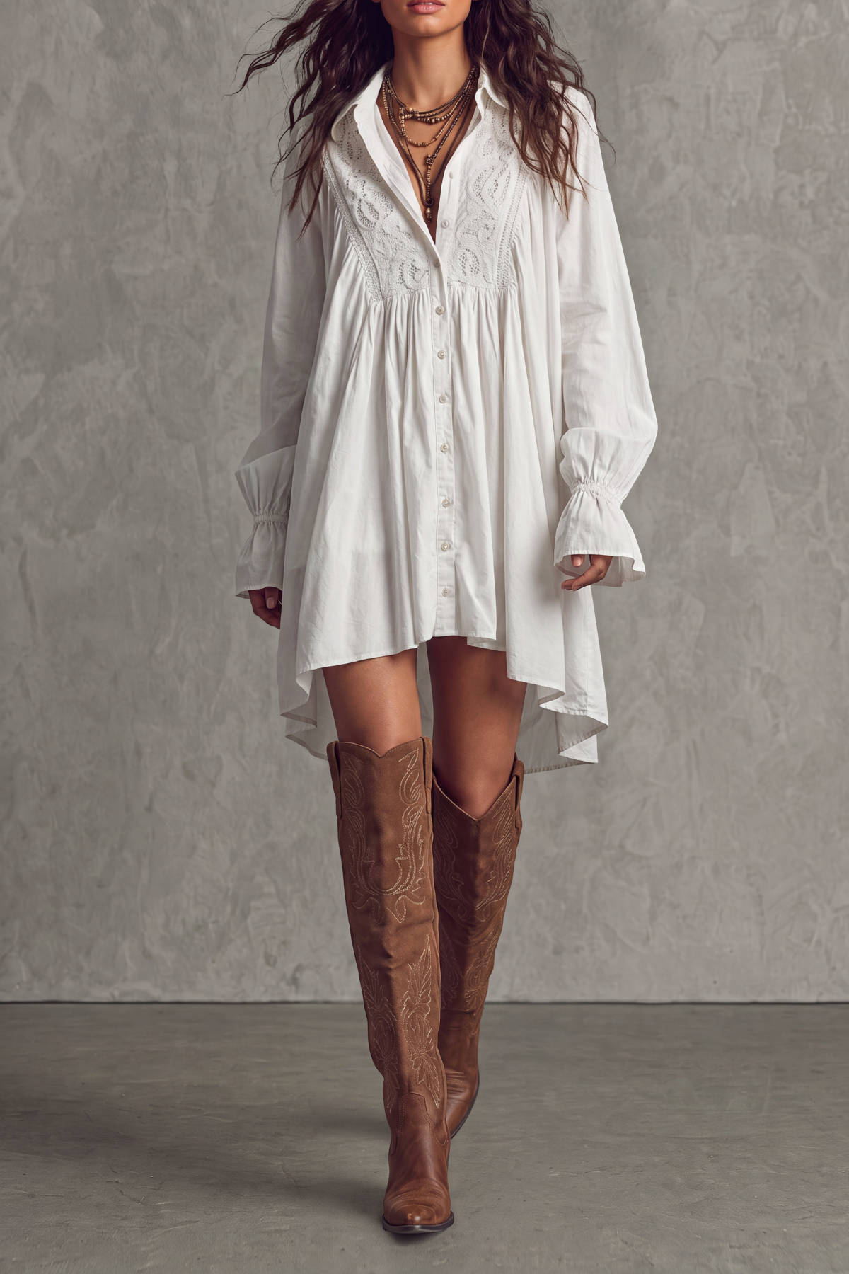 Corvique Button Lace Shirt Mini Dress