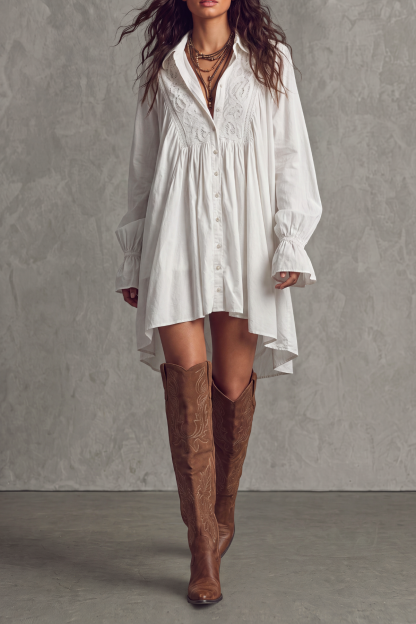 Corvique Button Lace Shirt Mini Dress