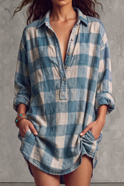 Crowe Plaid Button Shirt Mini Dress