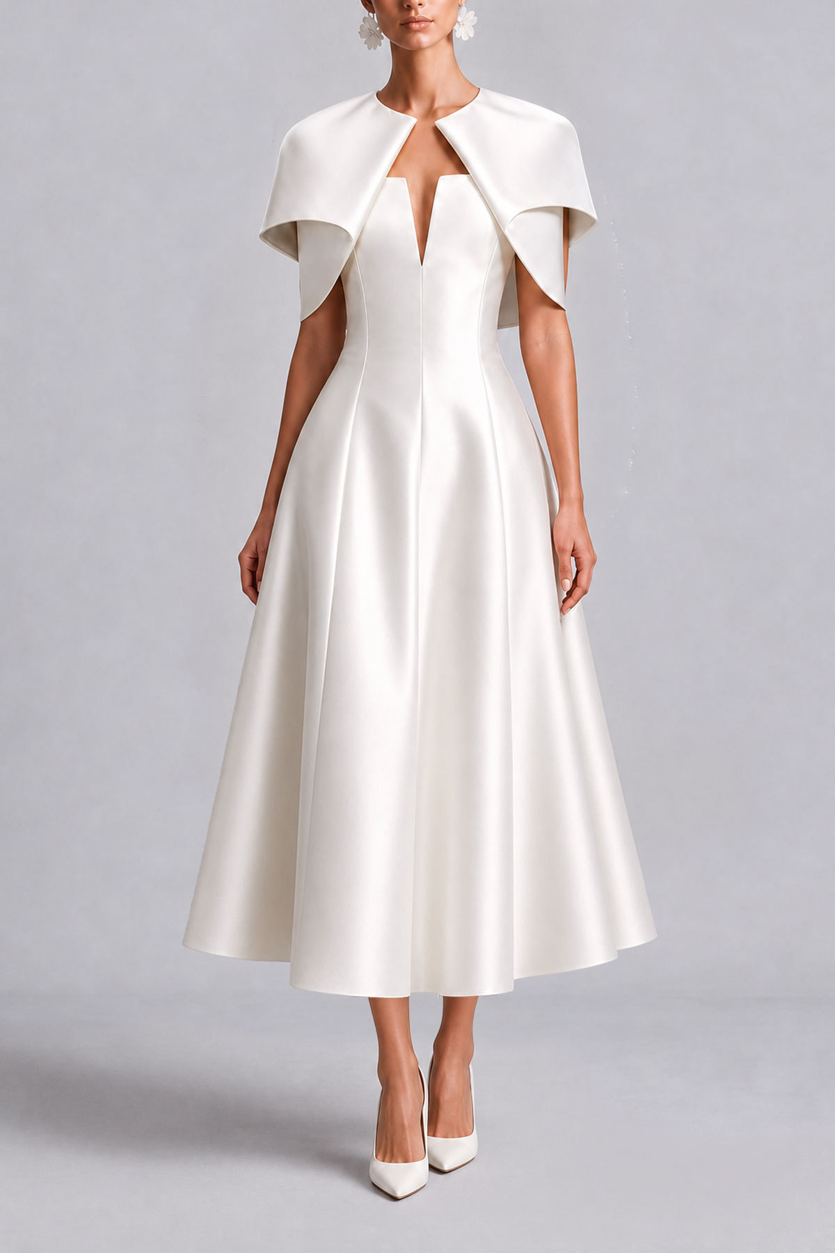 Cynthia Cape Satin A‑Line Maxi Dress