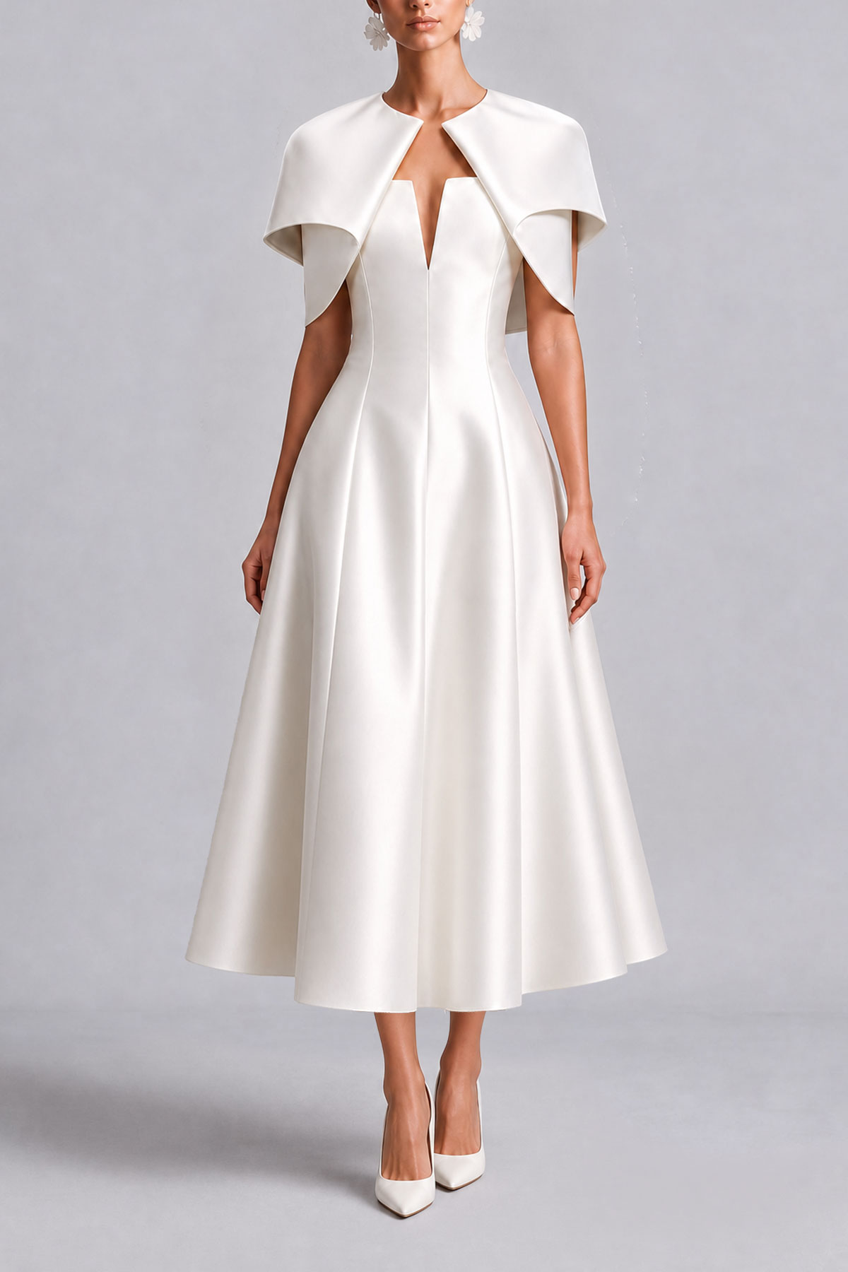 Cynthia Cape Satin A‑Line Maxi Dress